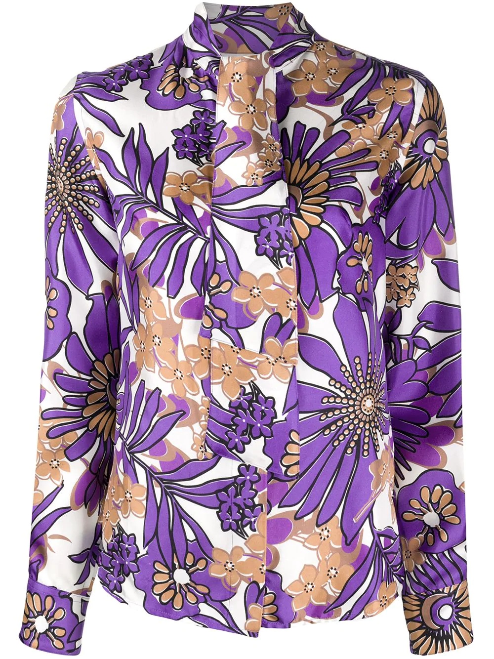 retro floral-print tie-neck satin blouse - 1