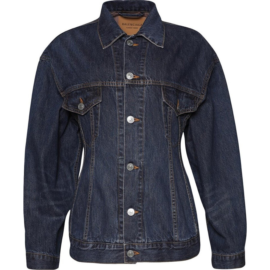 Balenciaga Ladies Hourglass Cotton Denim Jacket In Dark Indigo / Madder - 5