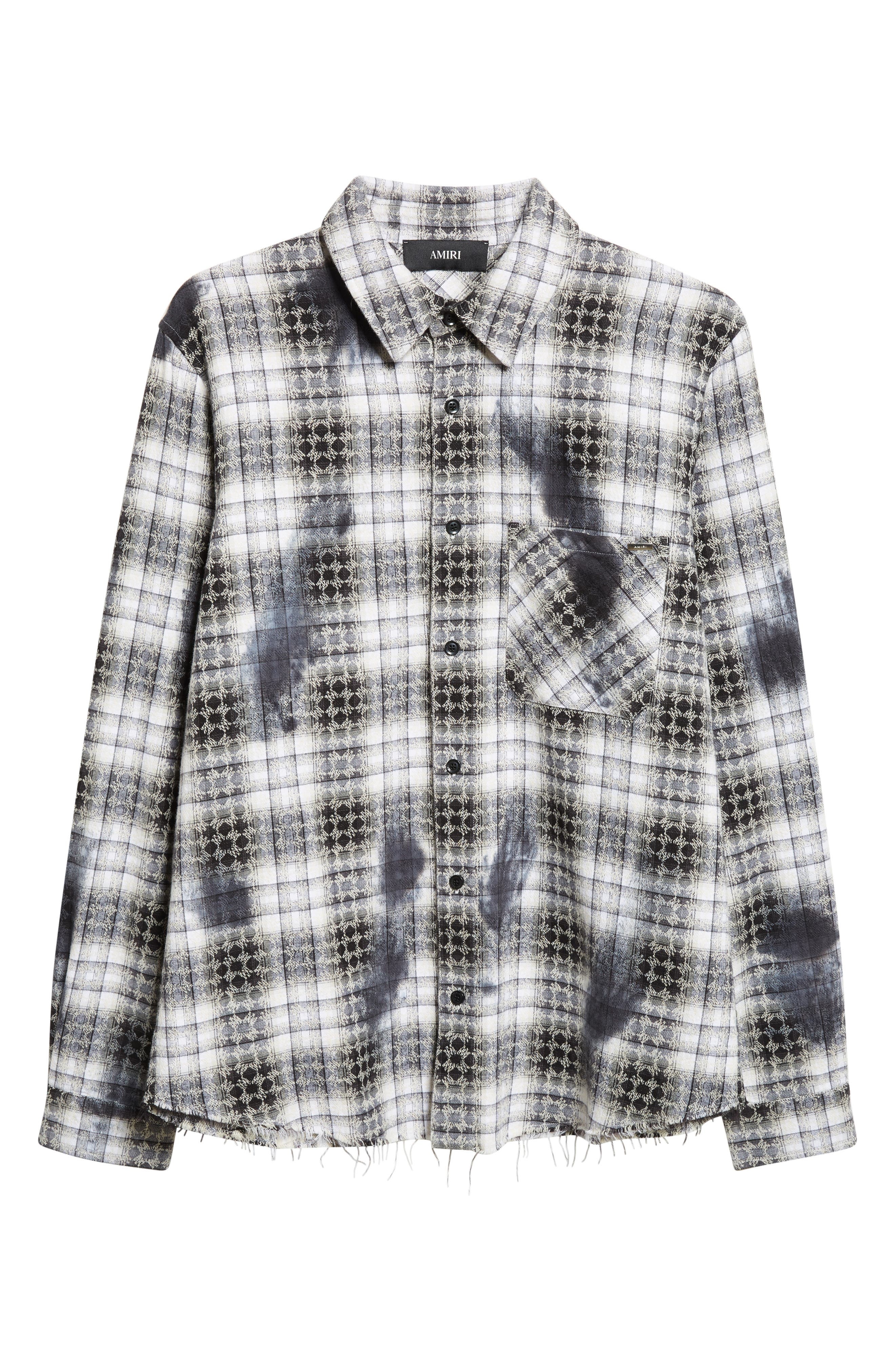 AMIRI MA Quad Bleach Splatter Flannel Button-Up Shirt in Black at Nordstrom - 6