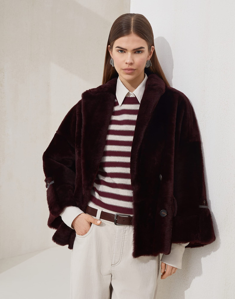 Reversible shearling outerwear jacket with shiny cuff details 4