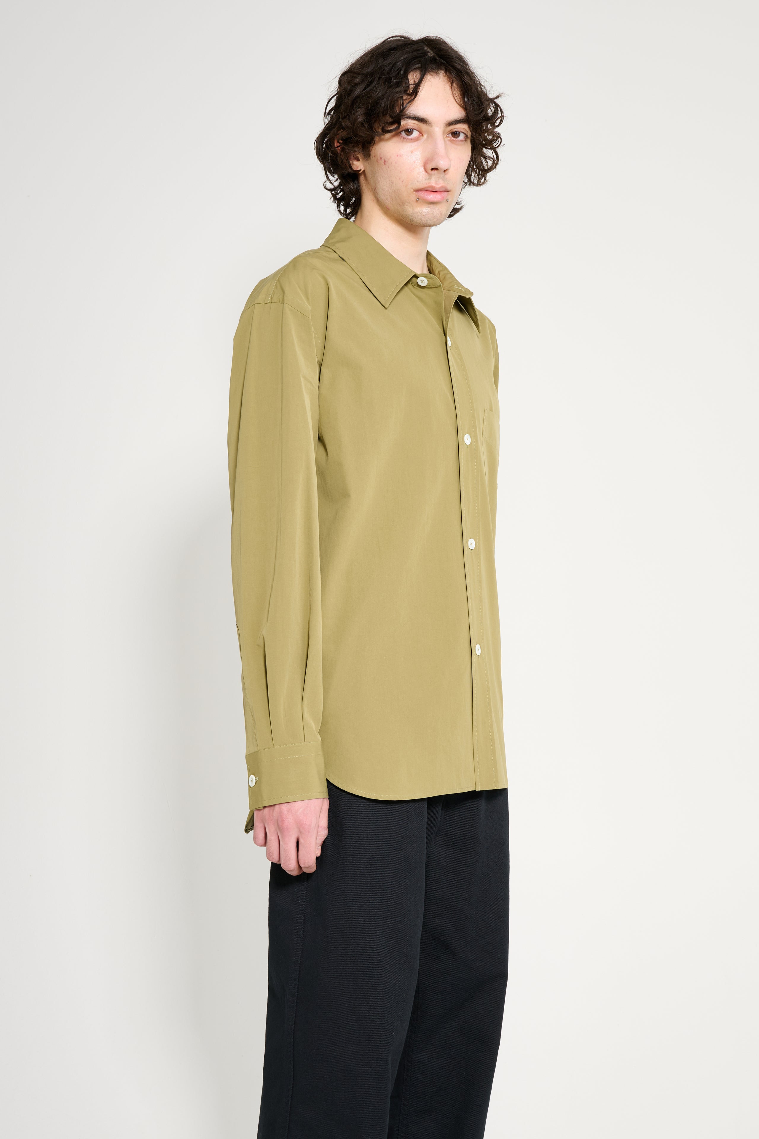 MARGARET HOWELL MONOGRAM SHIRT FINE COTTON POPLIN WARM OLIVE - 3