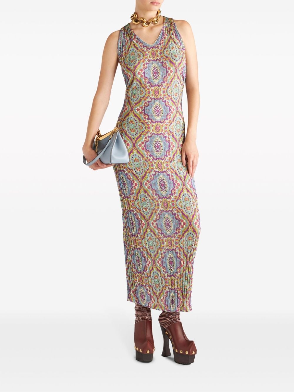 medallion-print pleated midi-dress - 2