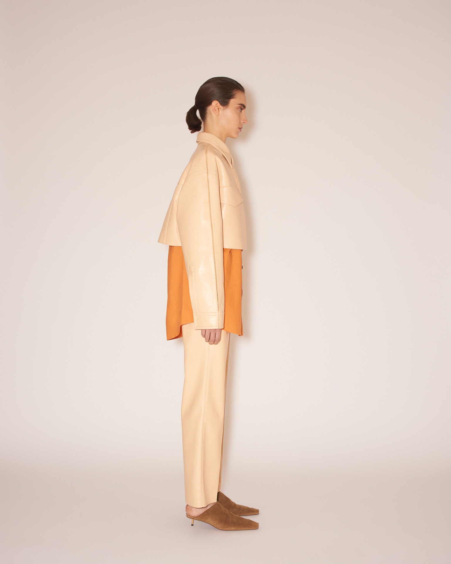 MARTE - Regenerated leather merrow-stitch jacket - Eggshell - 4