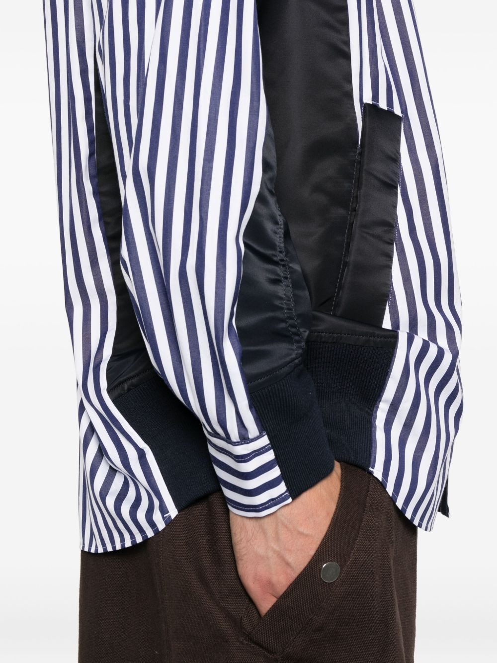 striped panelled-construction shirt - 5