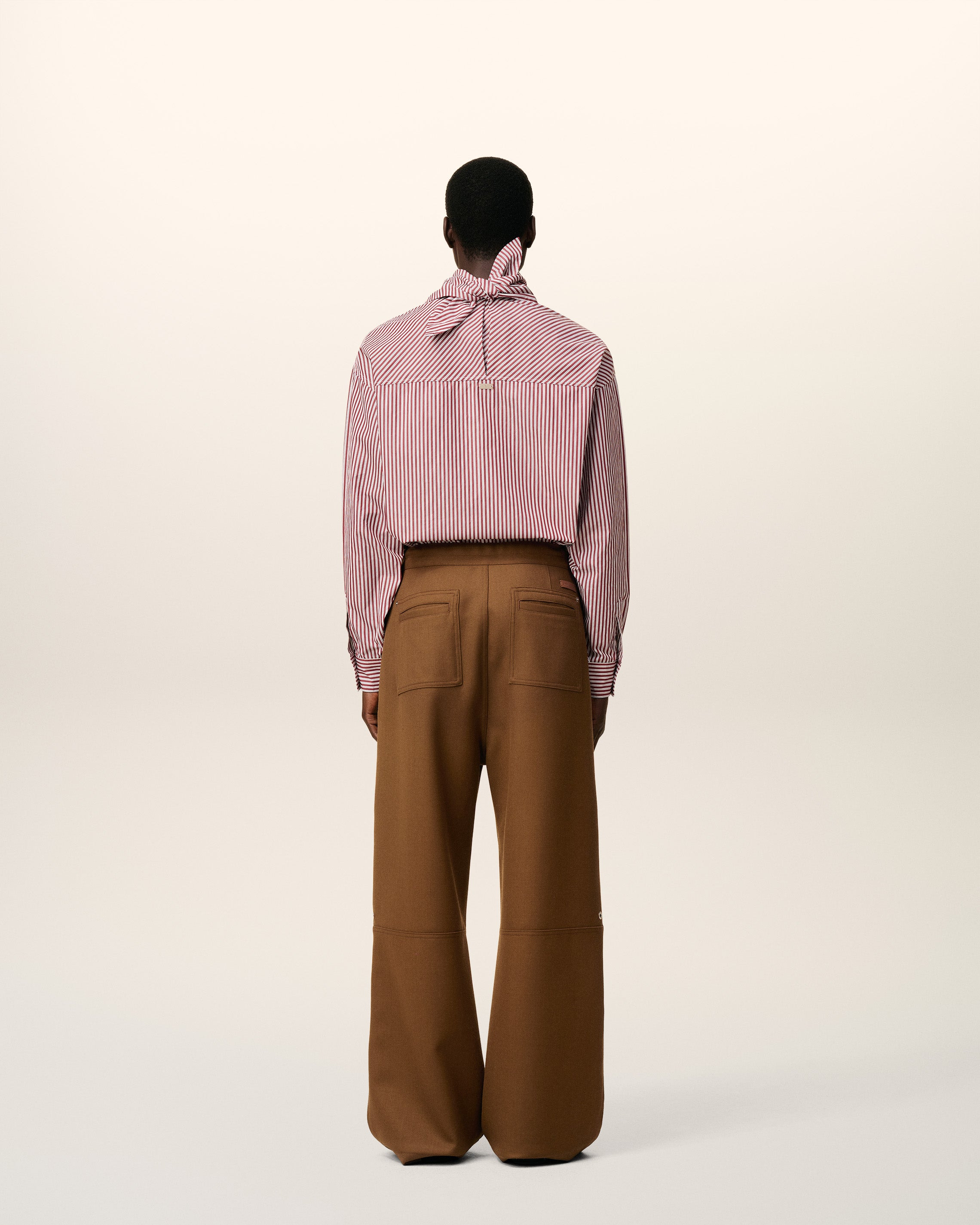 BROWN WOOL ZIPPED TROUSERS - 4