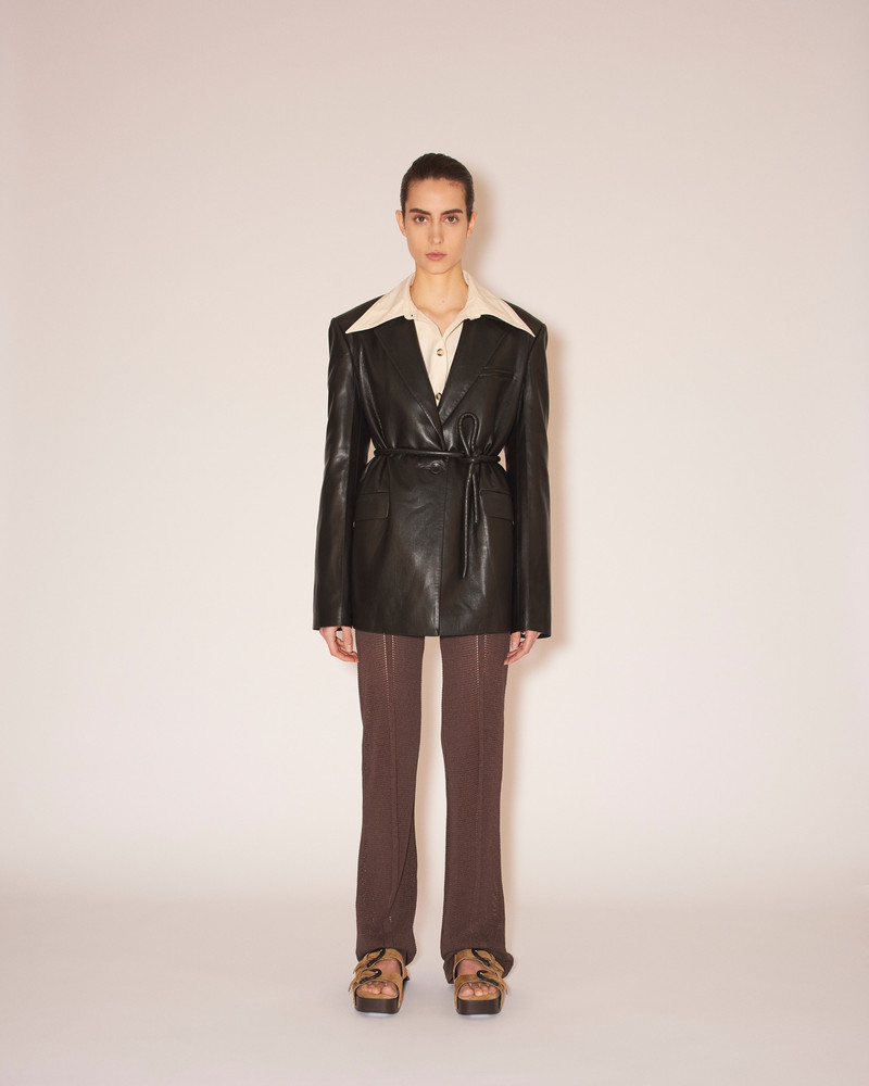 Nanushka MARIKO - Vegan leather tie-waist blazer - Black outlook
