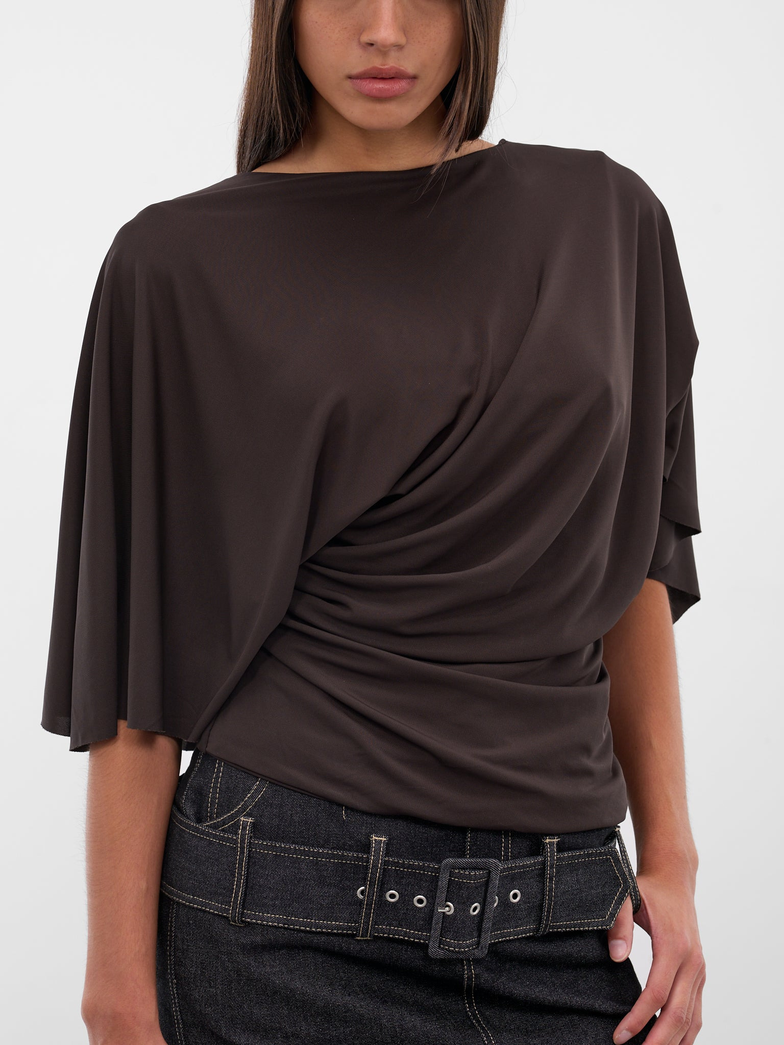 Brown Fluted Jersey Top - 4