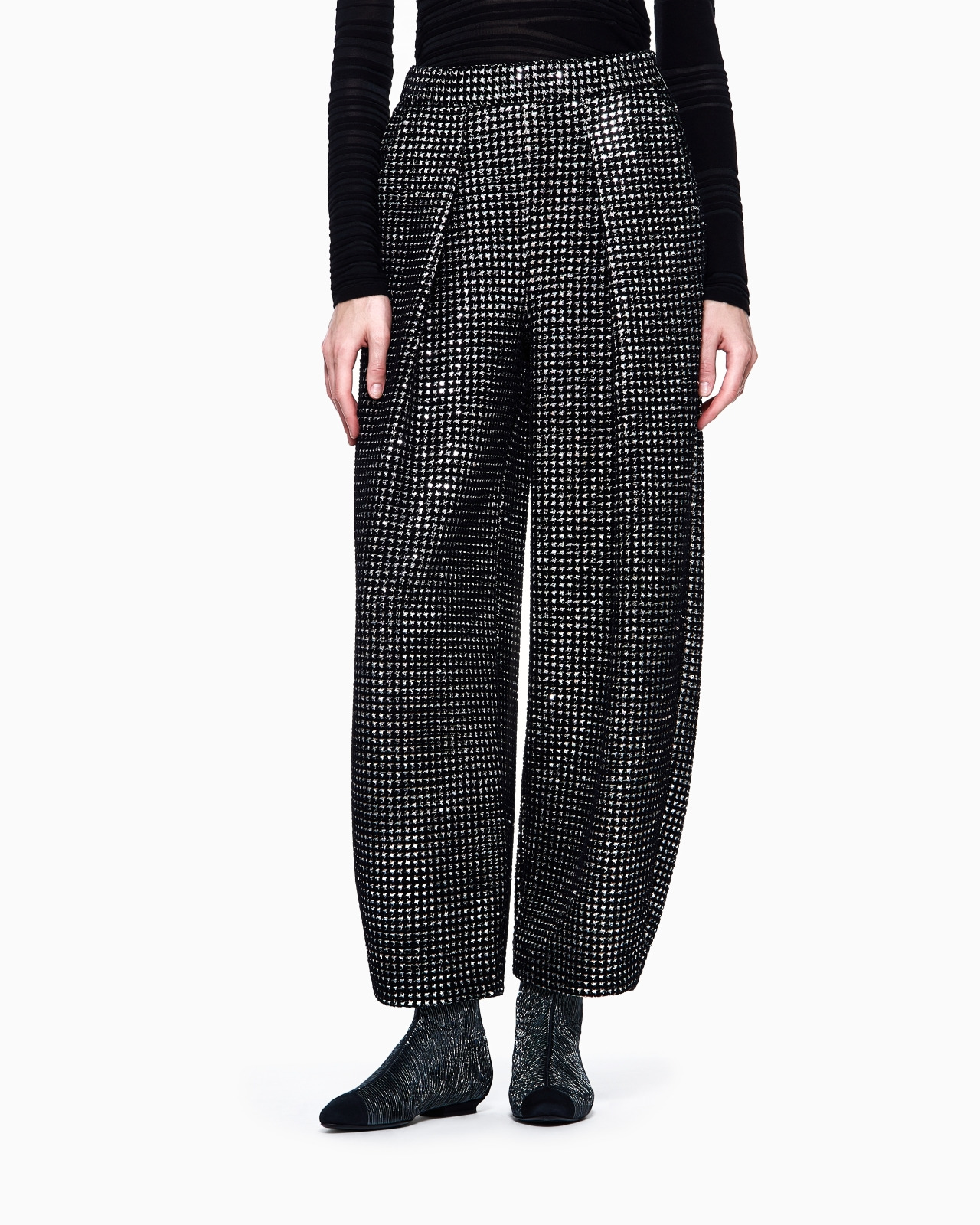 SINGLE-PLEAT JERSEY TROUSERS WITH A FLOCKED PRINT AND SEQUINS - 4