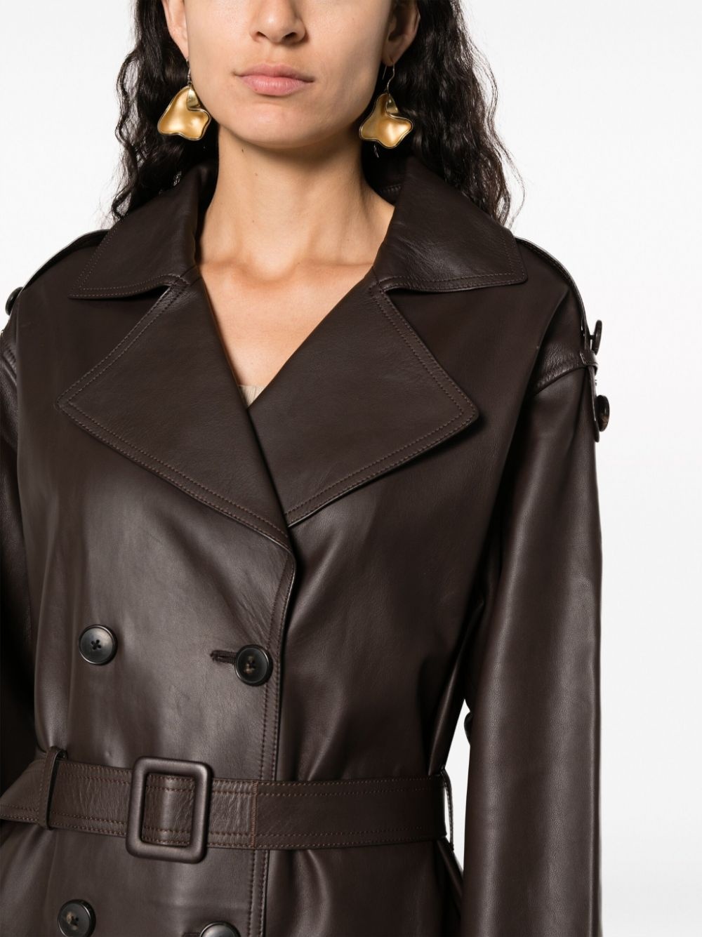 double-breasted leather coat - 5
