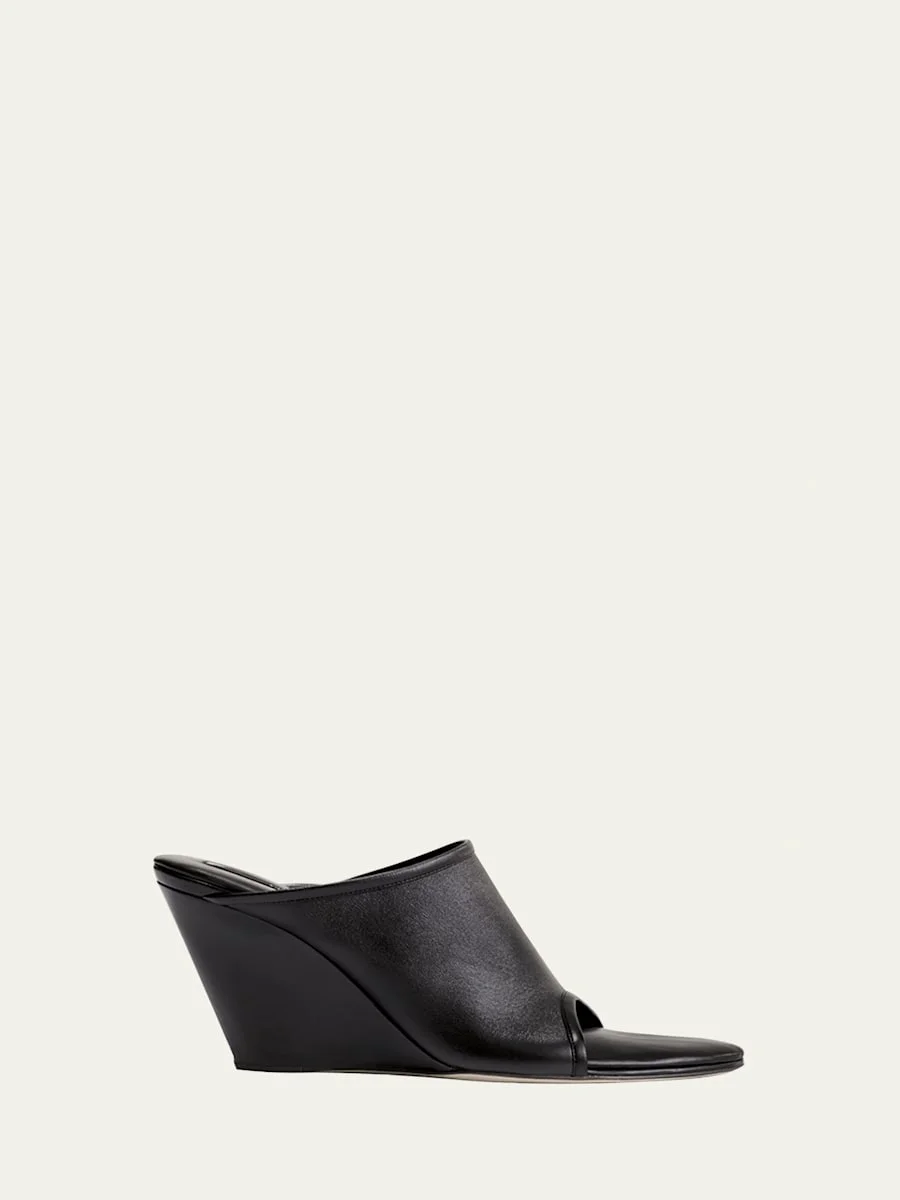 Stretch Leather Wedge Slide Sandals - 1