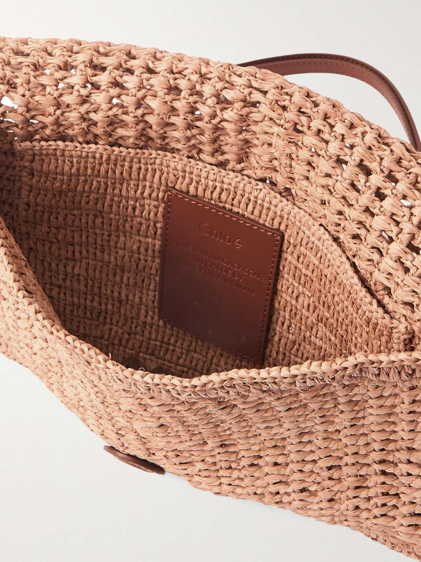 + Made For a Woman The Summer Banana leather-trimmed raffia shoulder bag Beige - 5