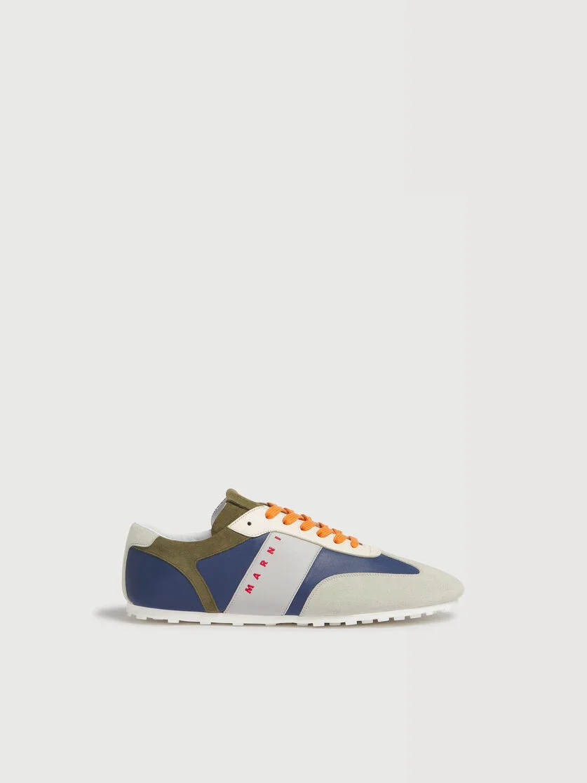BLUE LEATHER AND MULTICOLOUR SUEDE SOFTY SOCCER SNEAKER - 1