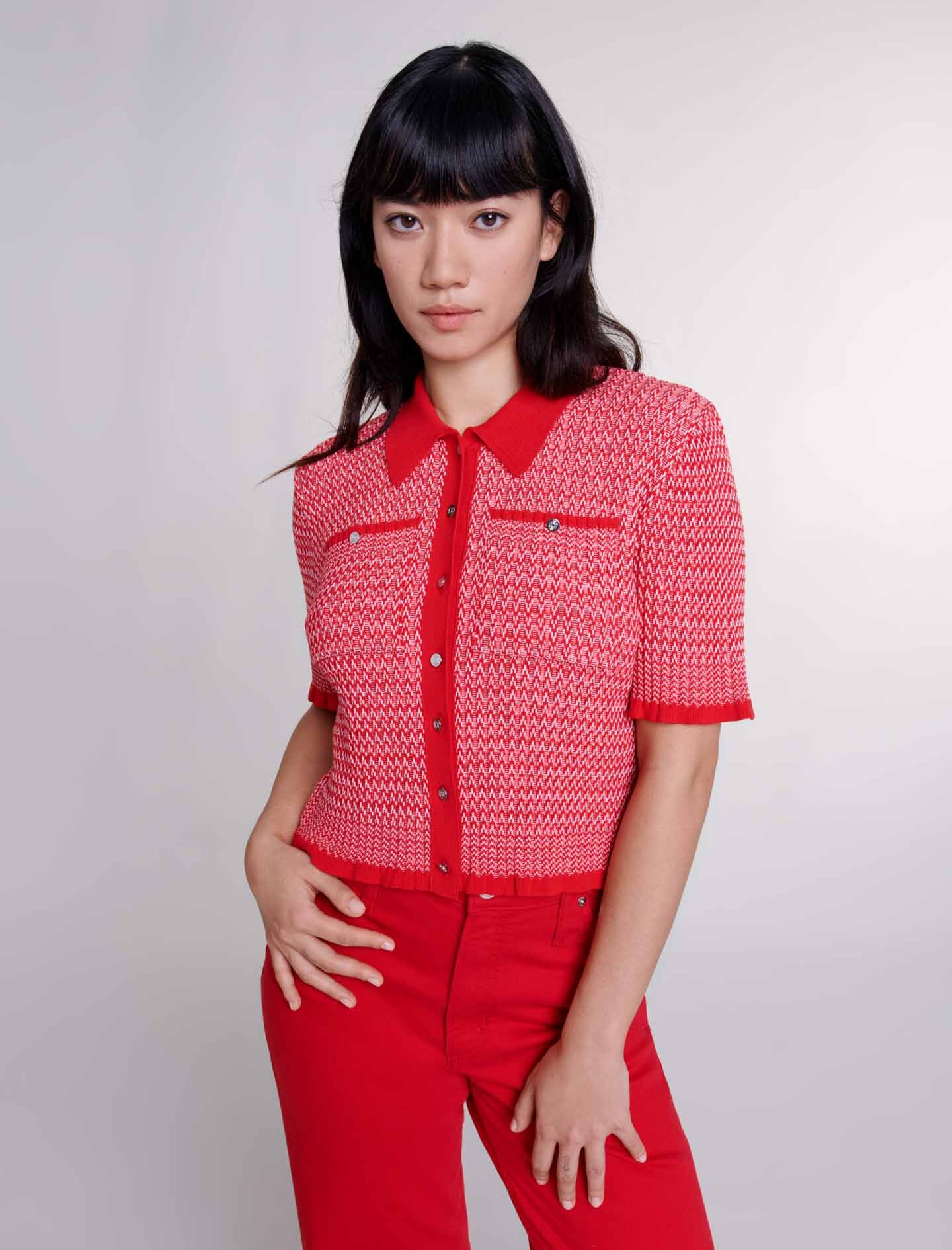 Cropped herringbone polo shirt - 4