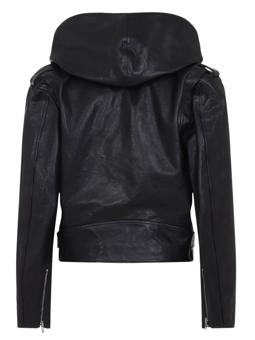 hooded leather biker jacket - 2