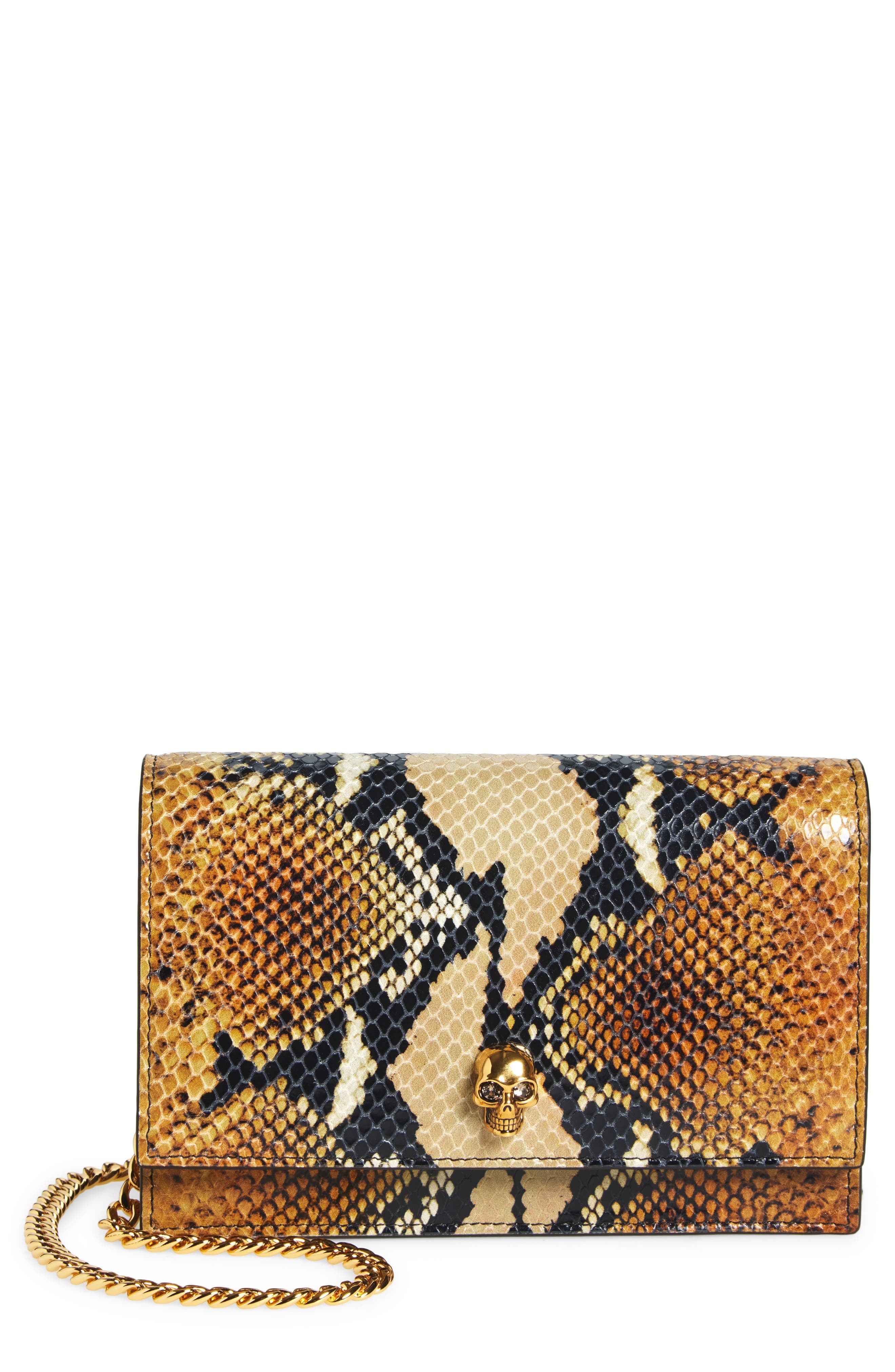 McQueen Small Skull Python Print Leather Shoulder Bag in Brown/Gold at Nordstrom - 1