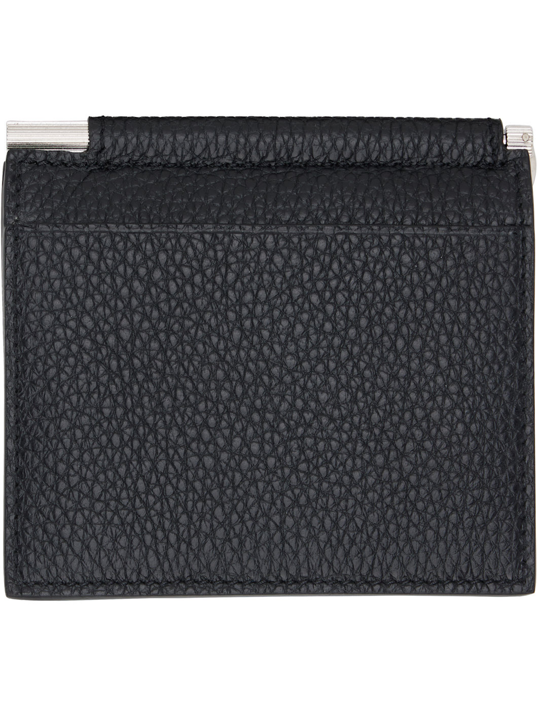 Black Soft Grain Leather Folding Money Clip Card Holder - 2