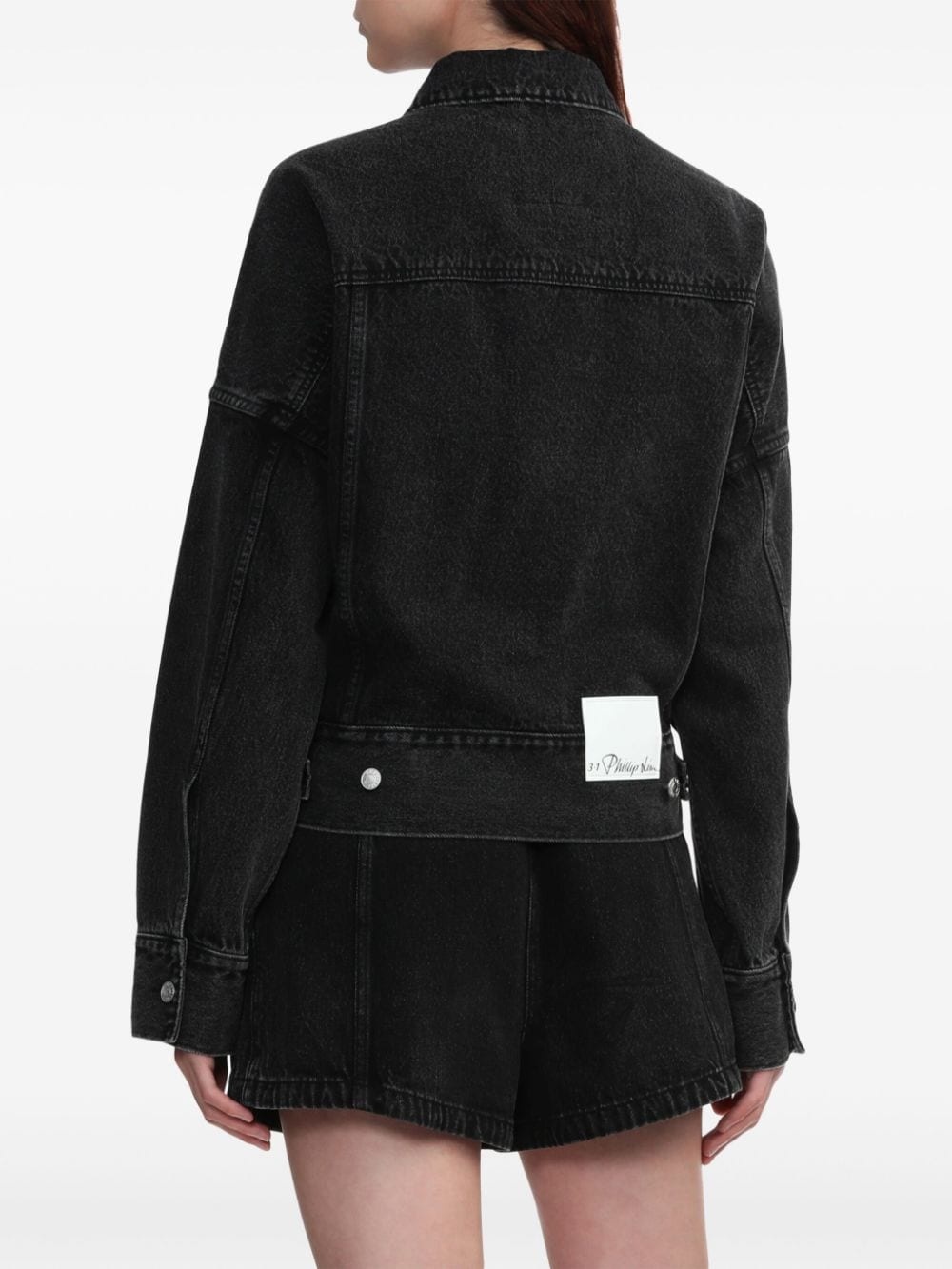 button-up belted denim jacket - 4