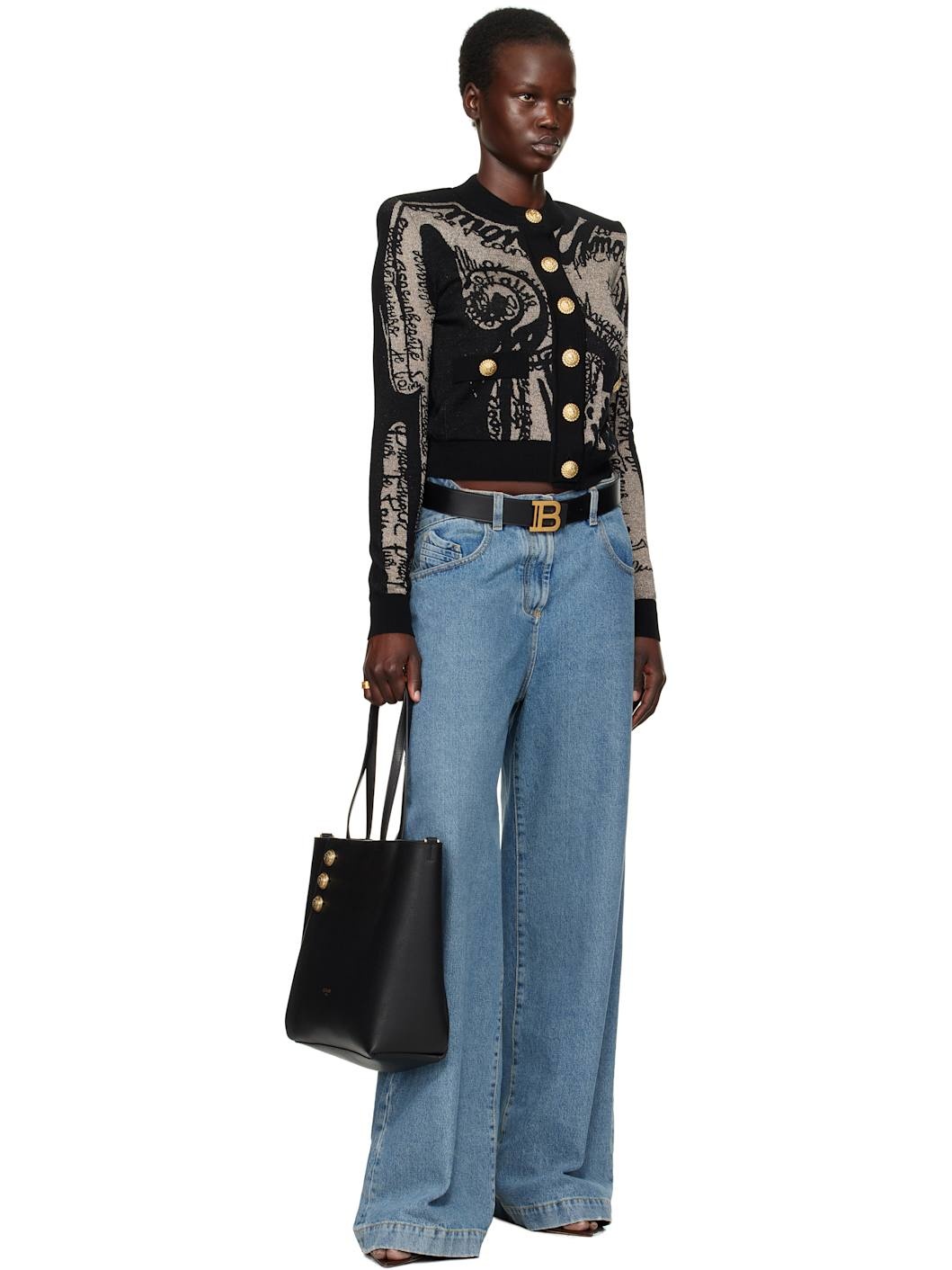 Black Emblème Leather Tote - 4