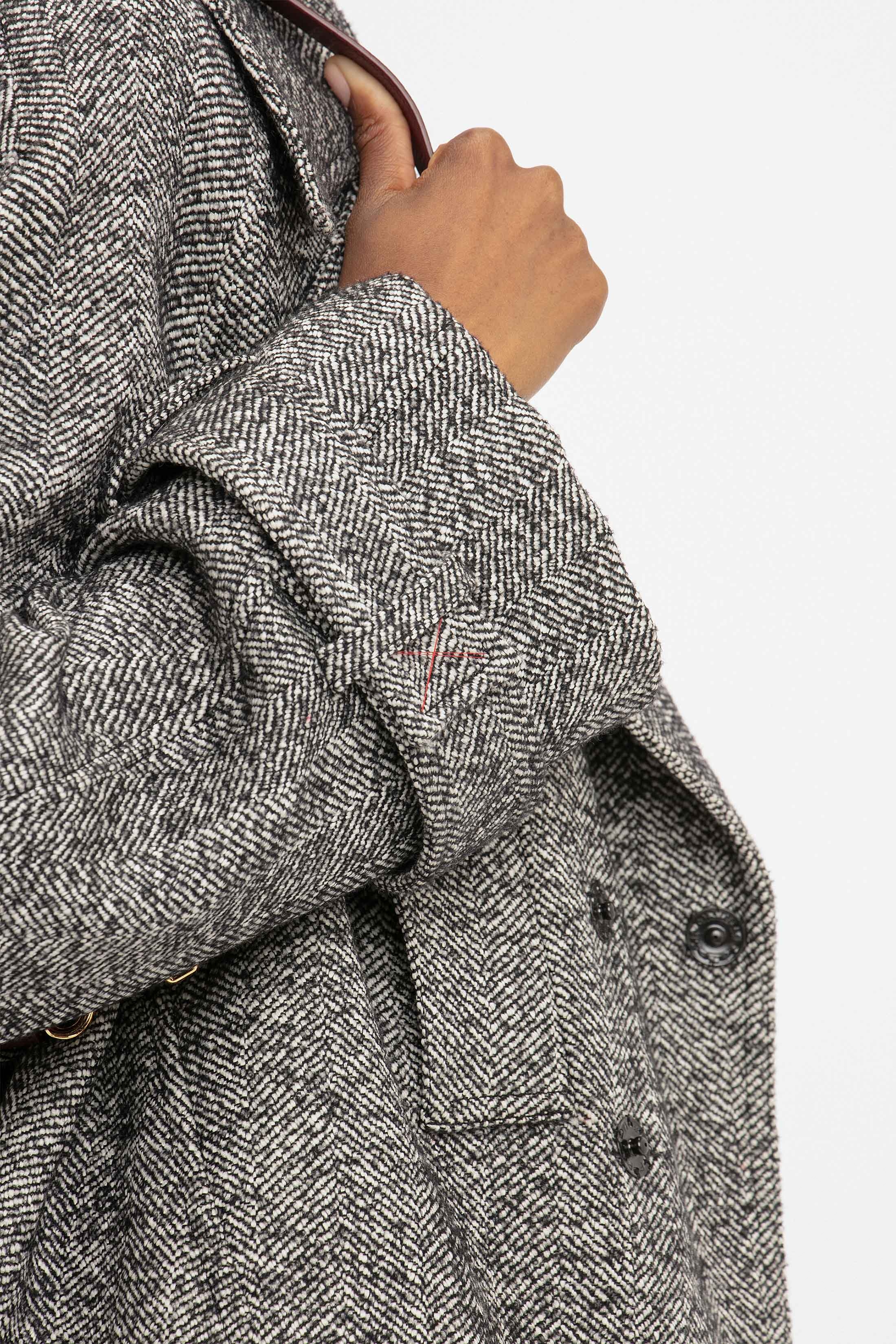 Oversized Pea Coat In Monochrome - 8