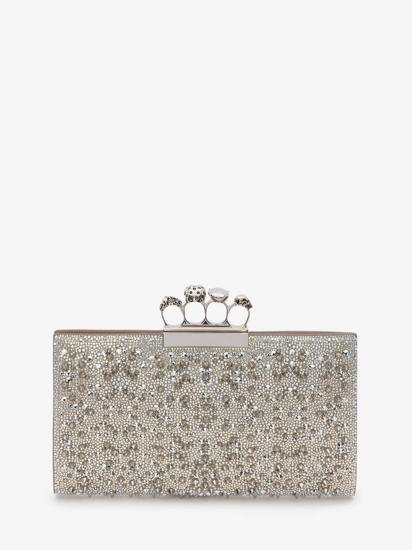 Women's Jewelled Flat Pouch in White - 3