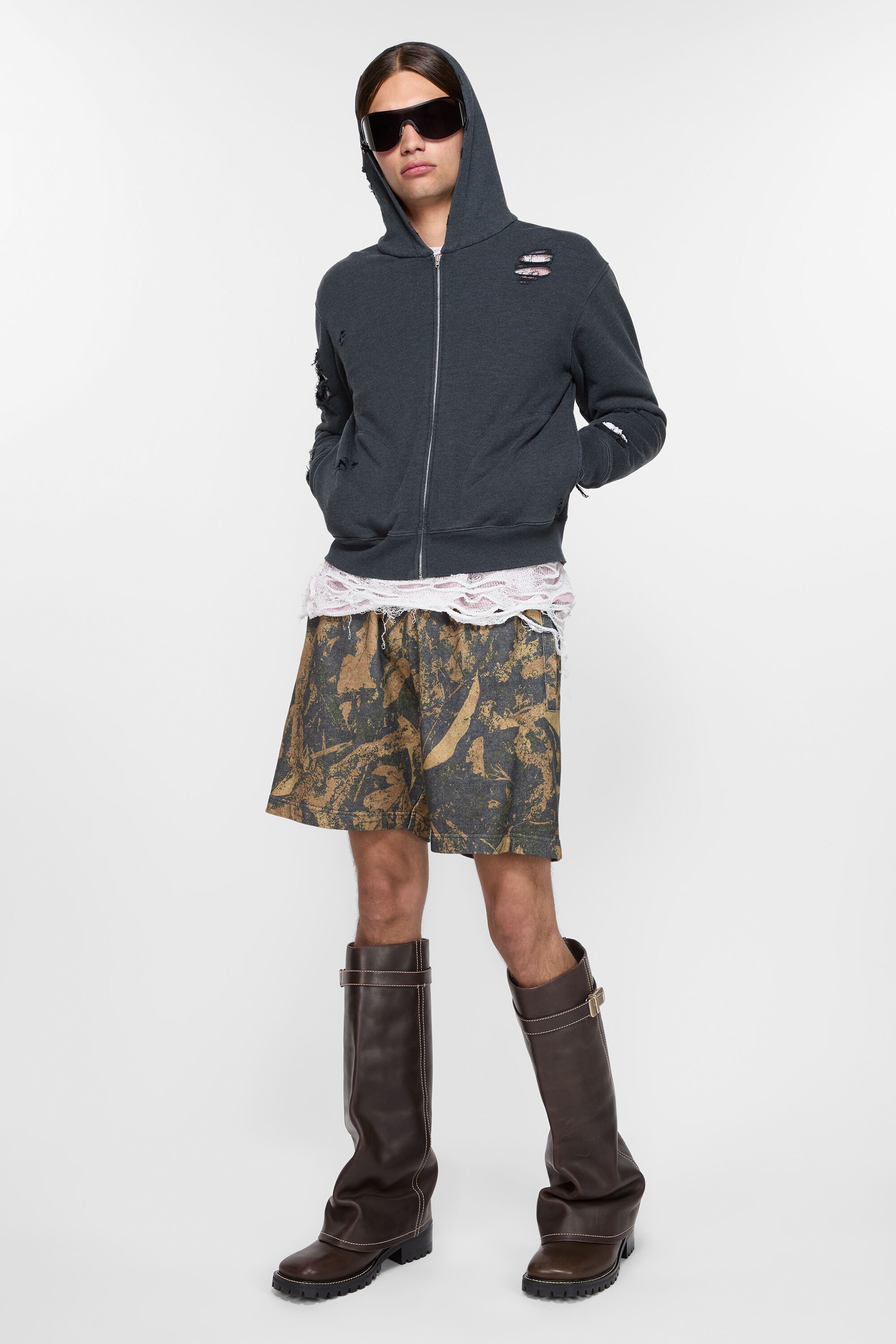 Printed fleece shorts - Mud brown camo - 4
