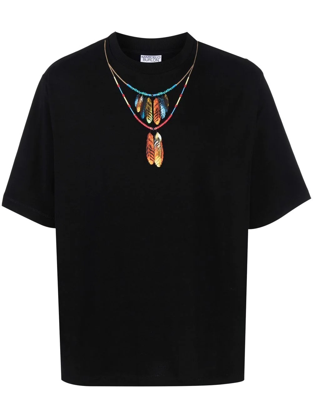 feather-print mock neck T-shirt - 1