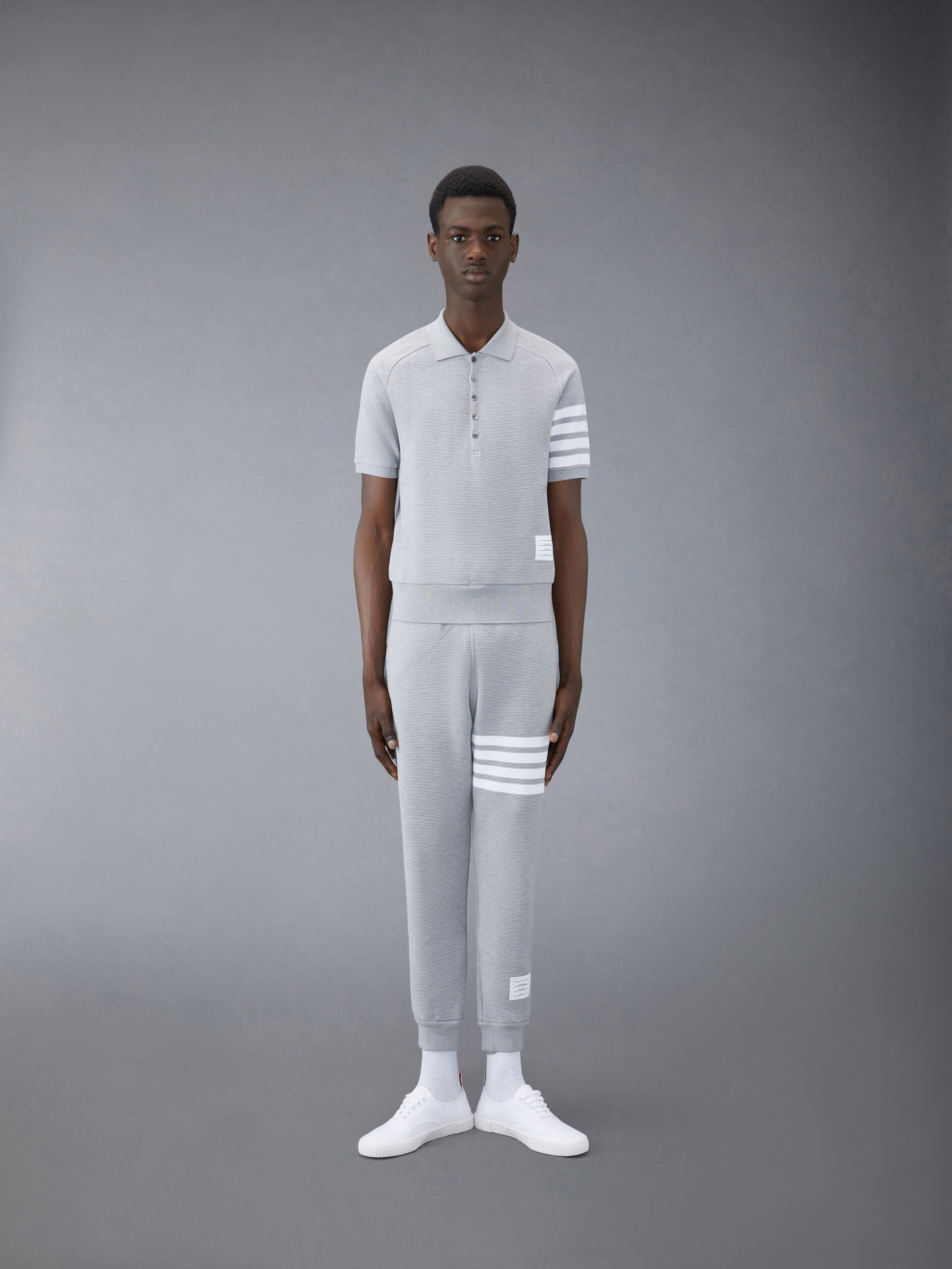 Light Grey Cotton Ottoman Rib 4-Bar Sweatpant - 3