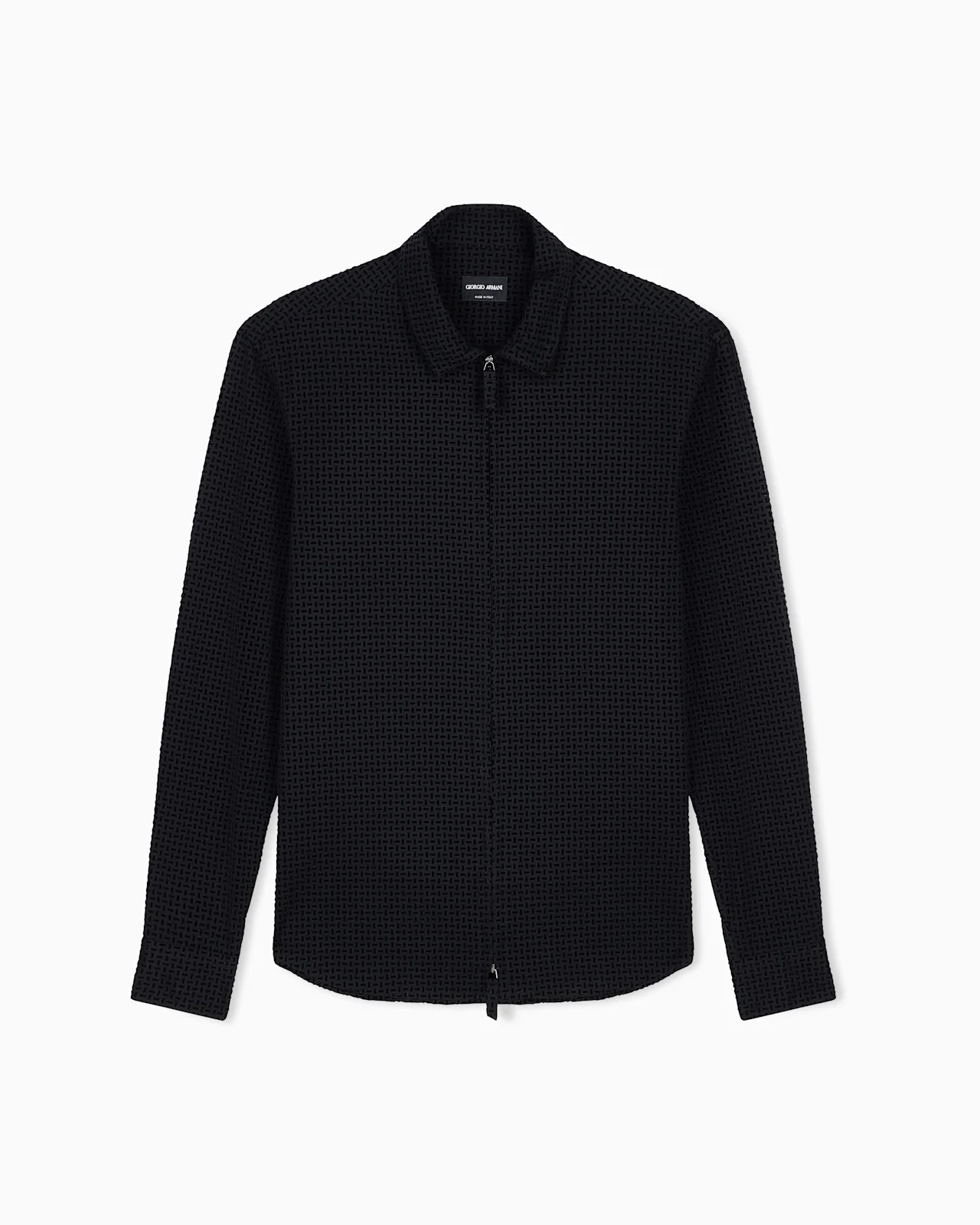 SLIM-FIT SHIRT IN COTTON WITH FULL ZIP AND FLOCKED PRINT - 1
