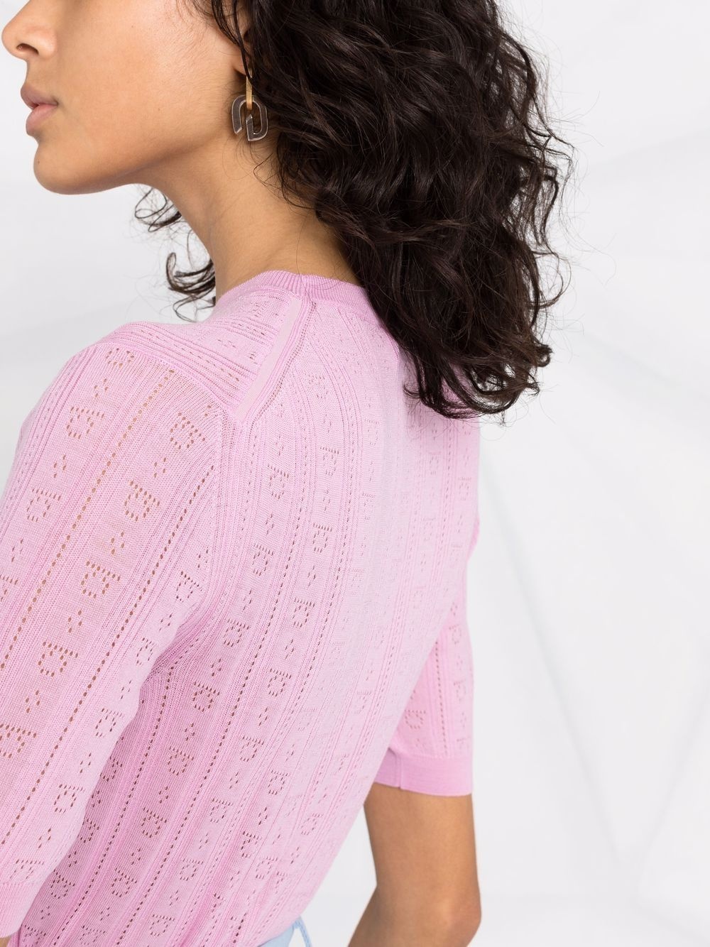 Gancini-pattern short-sleeve knitted top - 5