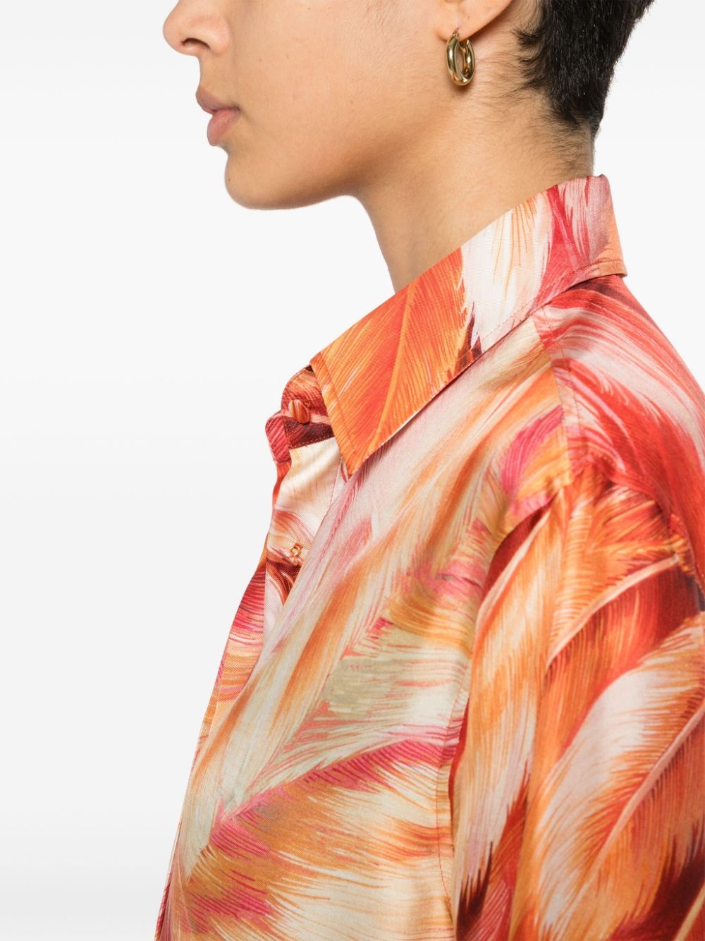 plumage-print silk shirt - 5