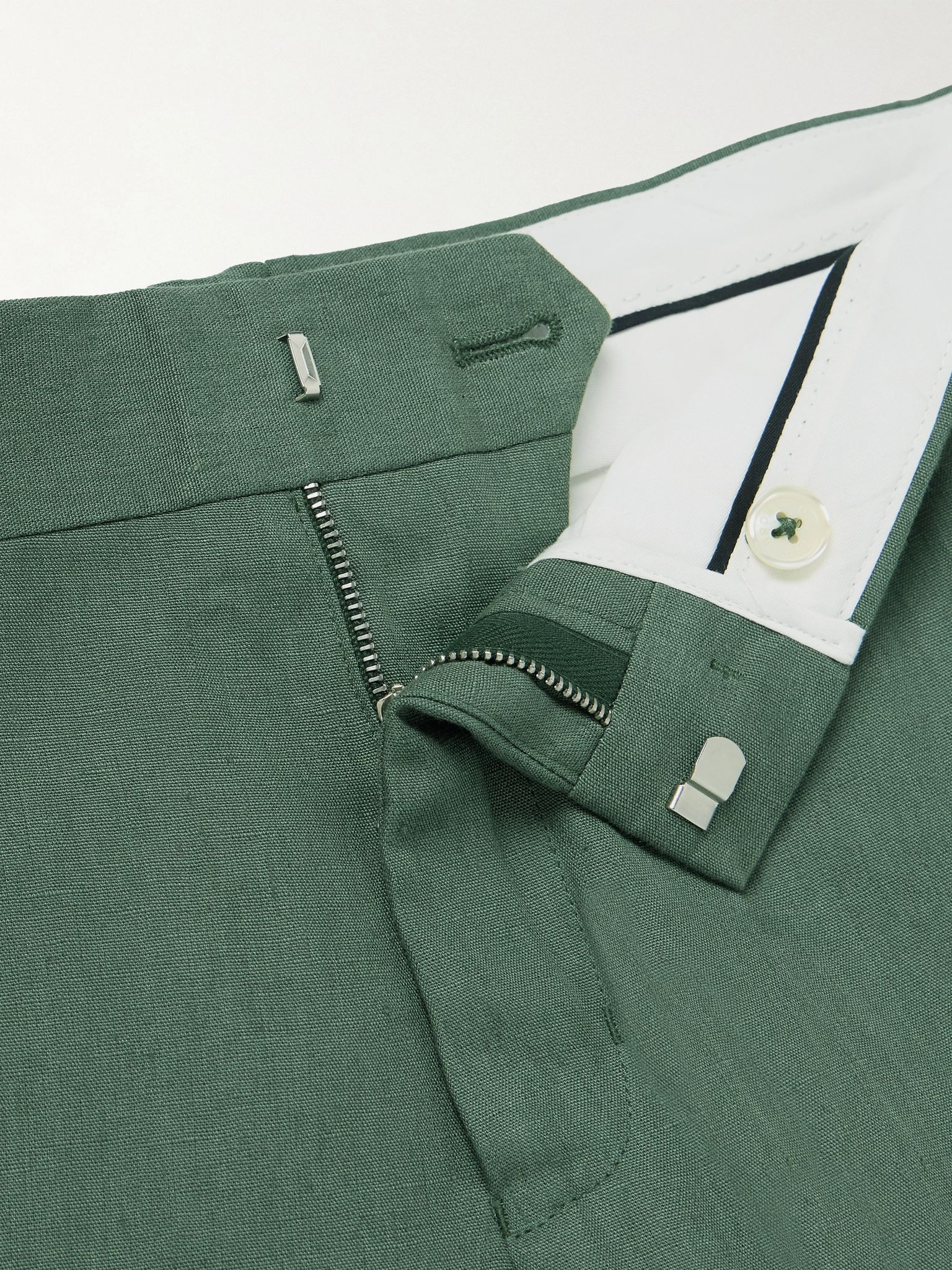 Griffon Tapered Linen Trousers Green - 6