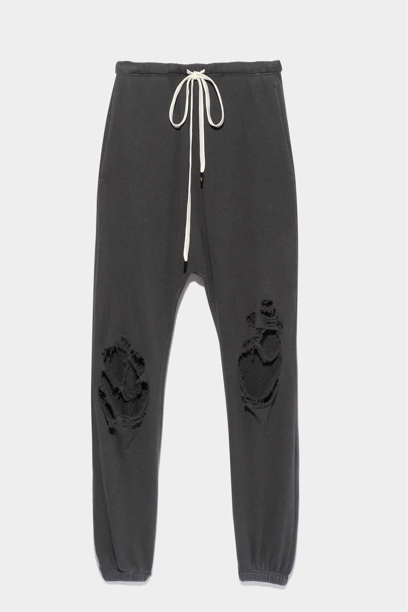 SHREDDED DROP CROTCH SWEATPANTS - WASHED BLACK - 5
