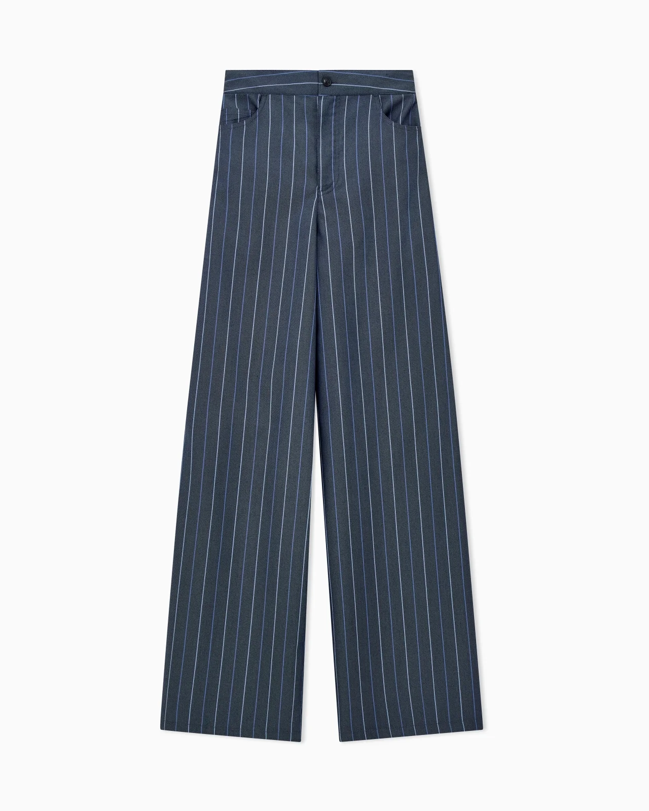 TROUSERS IN JACQUARD STRIPED DENIM WITH A WIDE LEG - 1