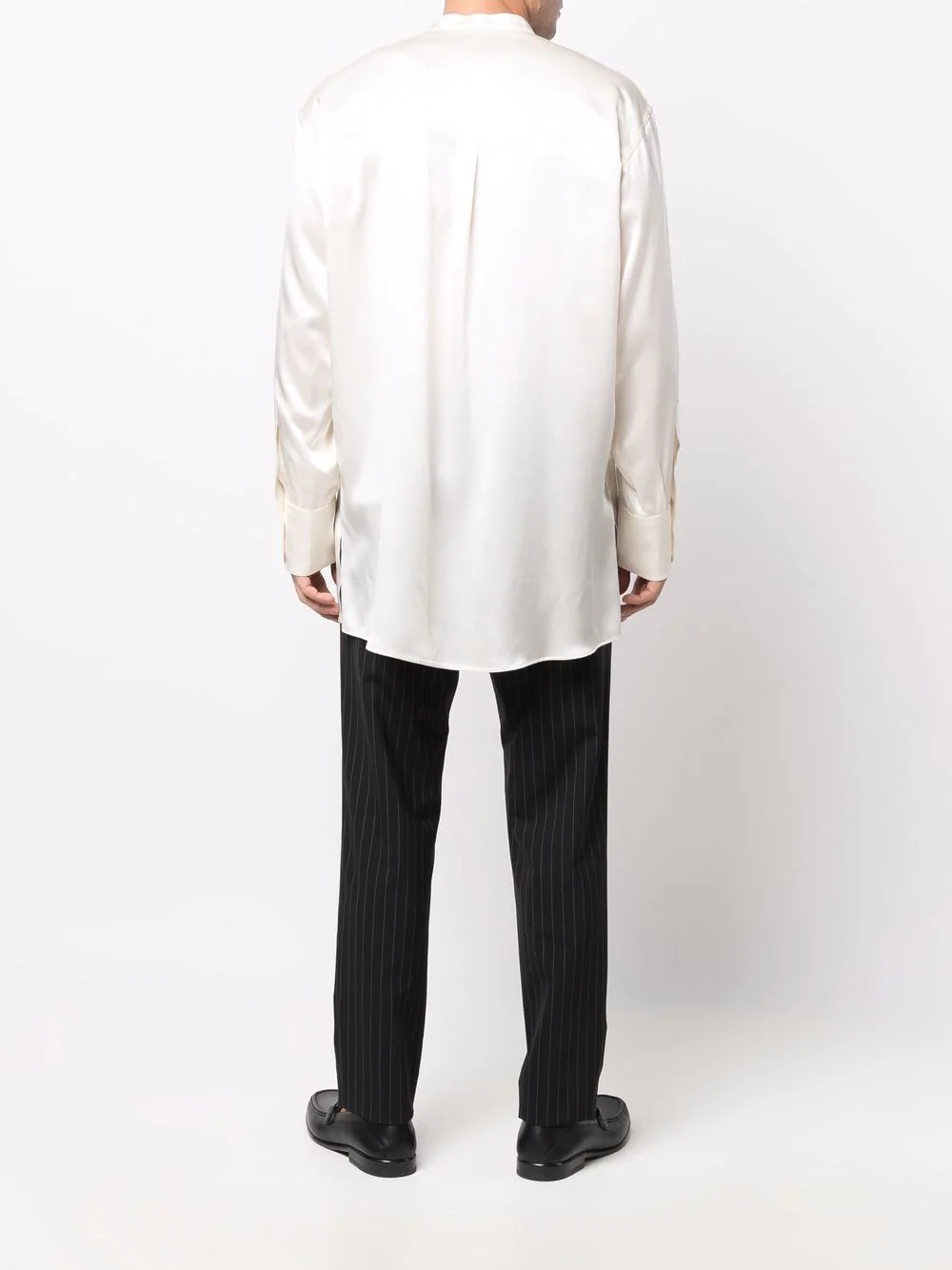 long-sleeve silk longline shirt - 4