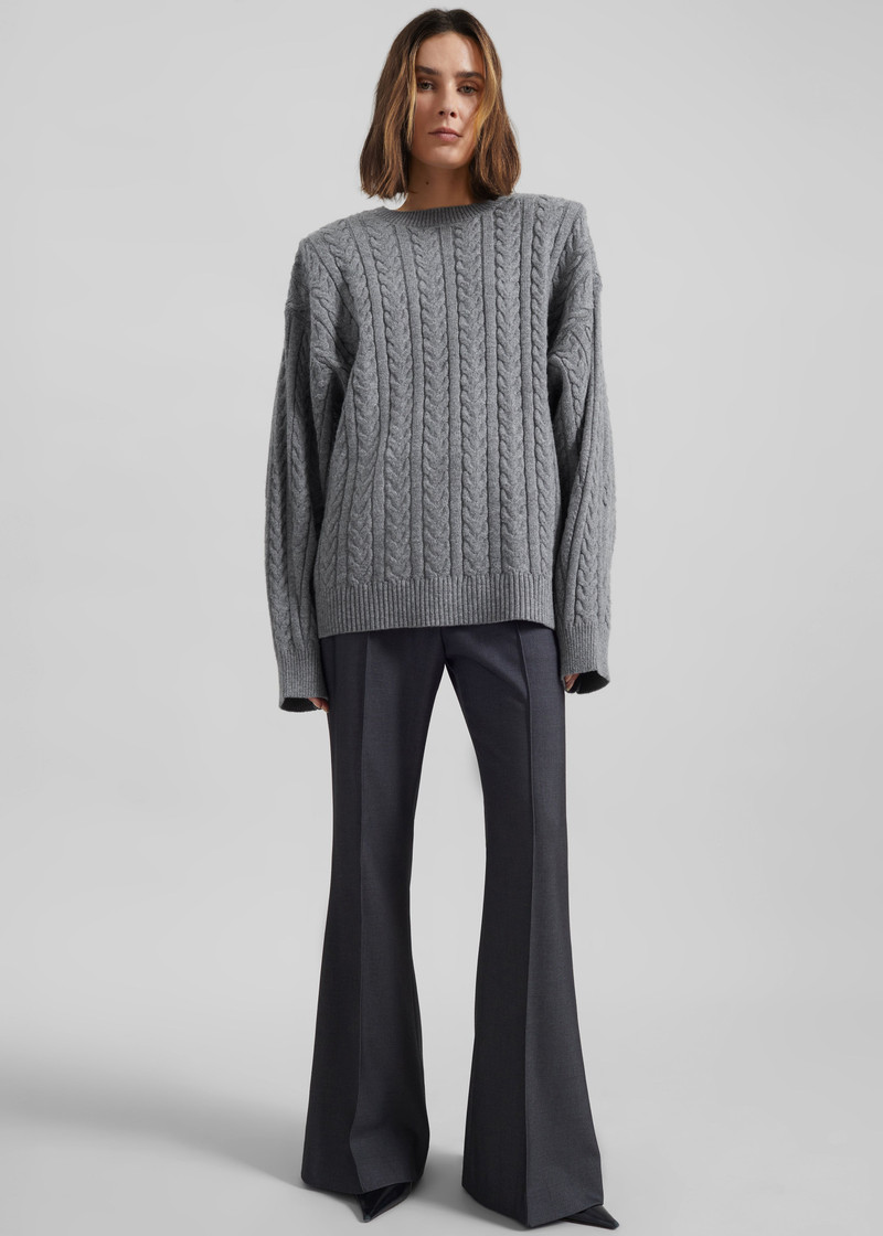 Karmoy Cable Knit Padded Sweater - Grey 4