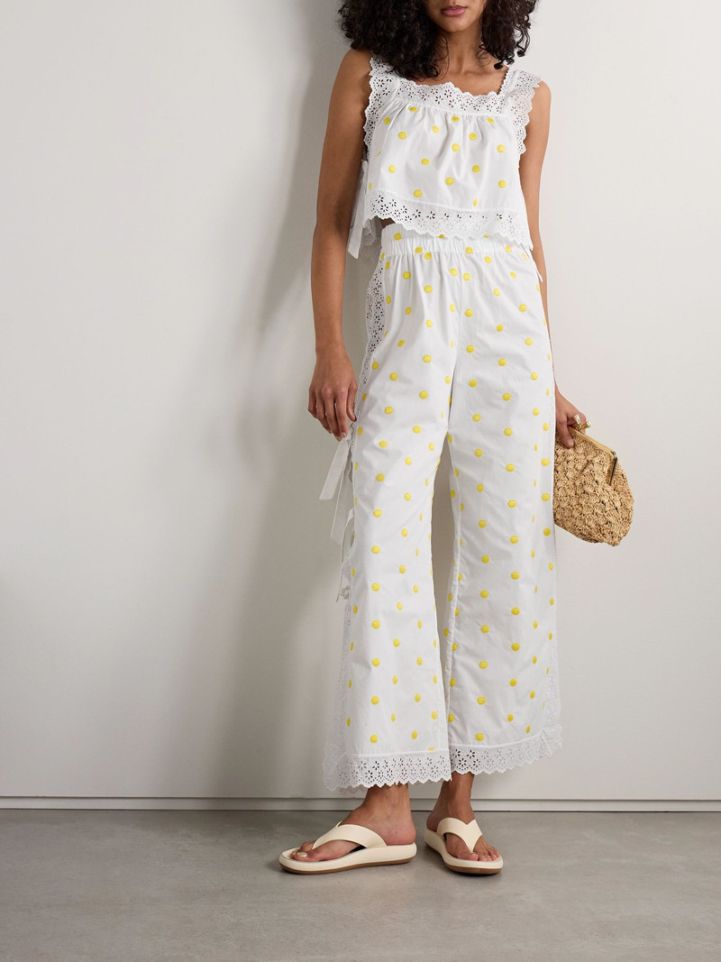 LORETTA CAPONI Fiocchini broderie anglaise-trimmed polka-dot cotton-poplin top White outlook