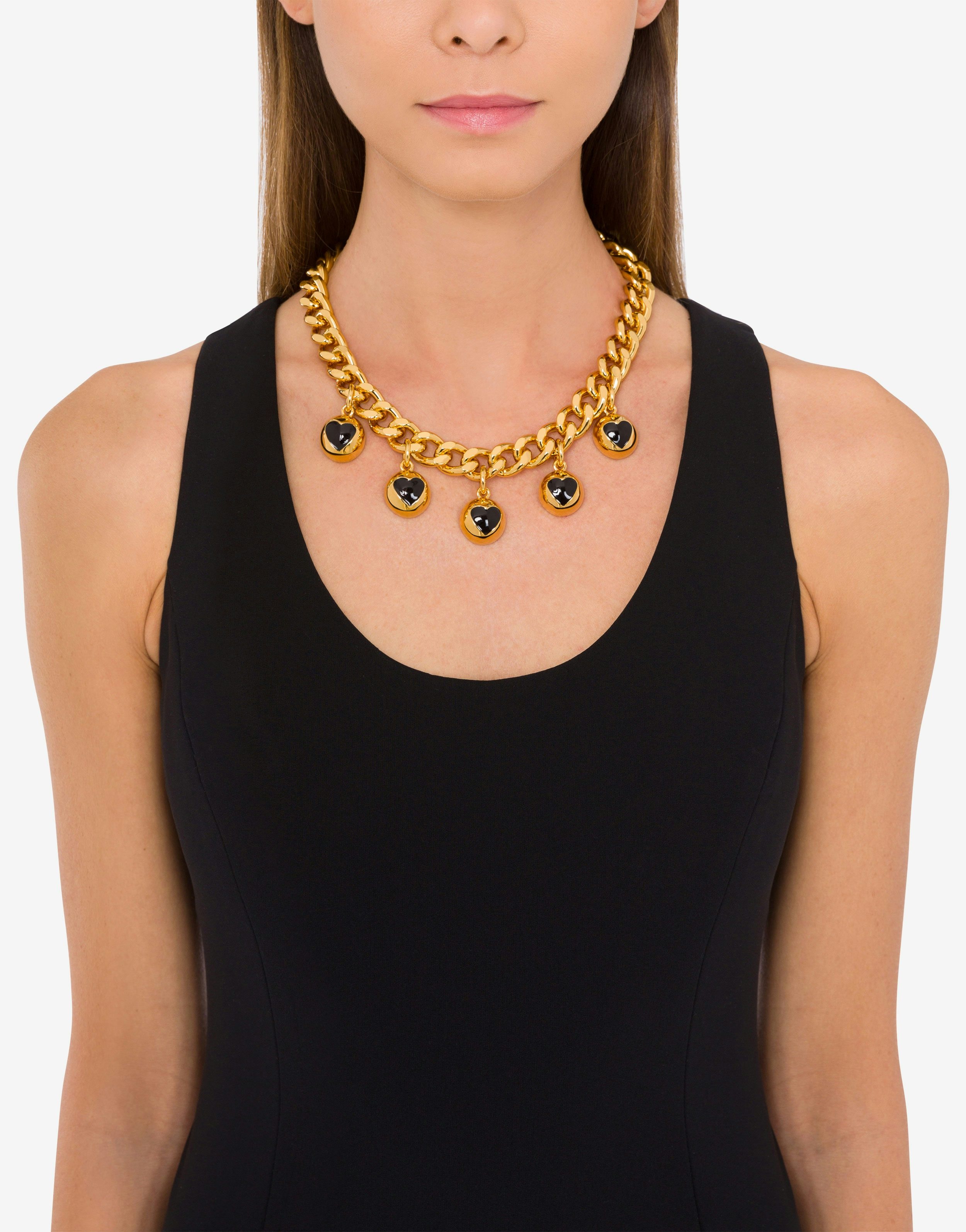 GOLD HEART BUTTONS NECKLACE WITH CHARM - 4