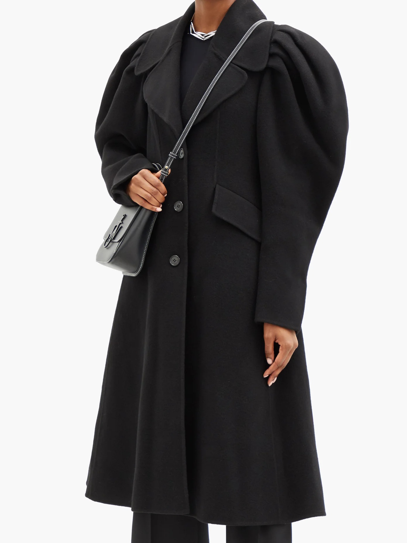 Puff-shoulder single-breasted wool coat - 7