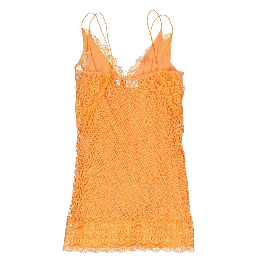 Burberry Ladies Amber Orange Fishnet And Lace Mini Dress - 6