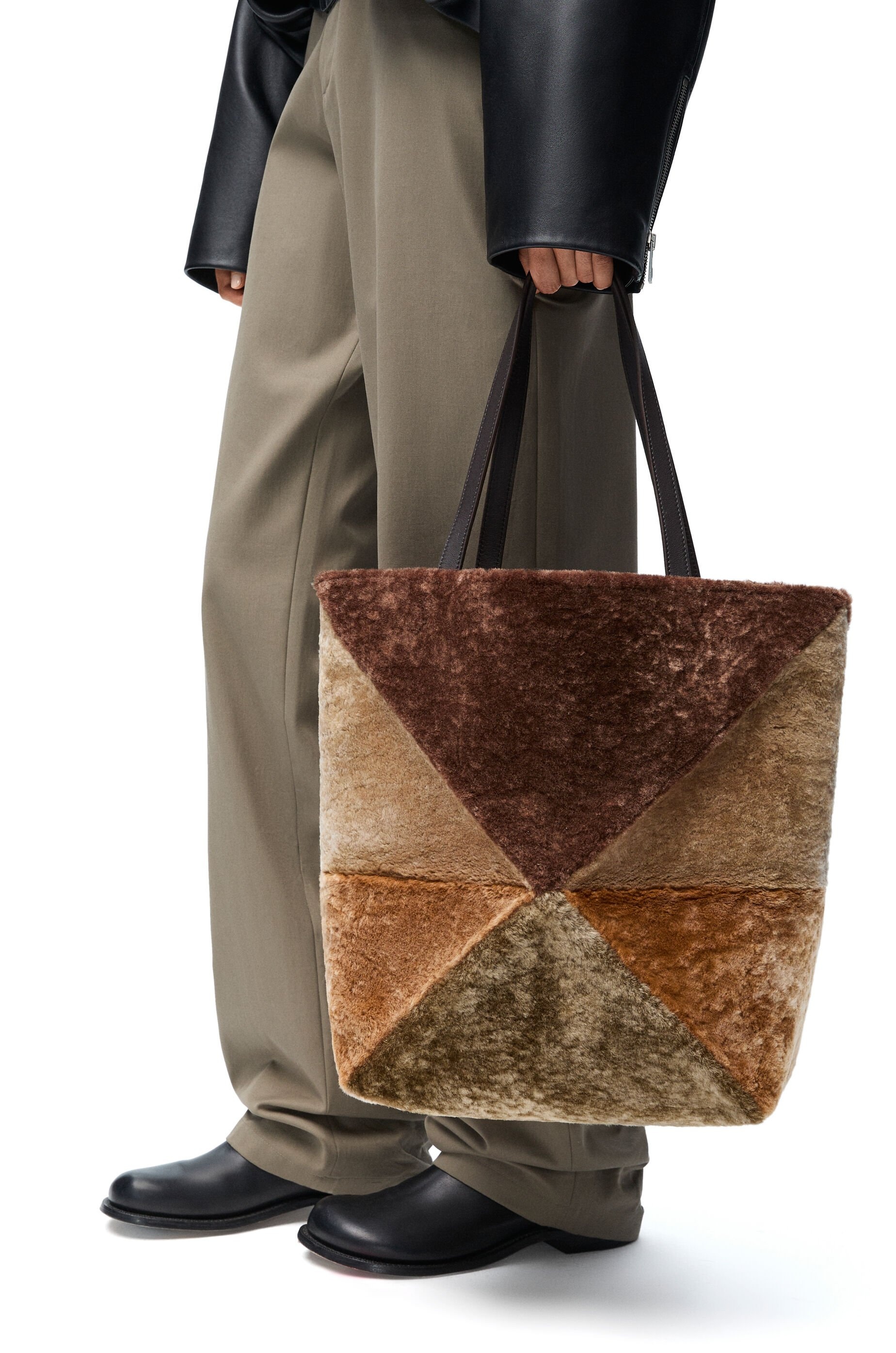 Large Puzzle Fold tote in shearling - 2