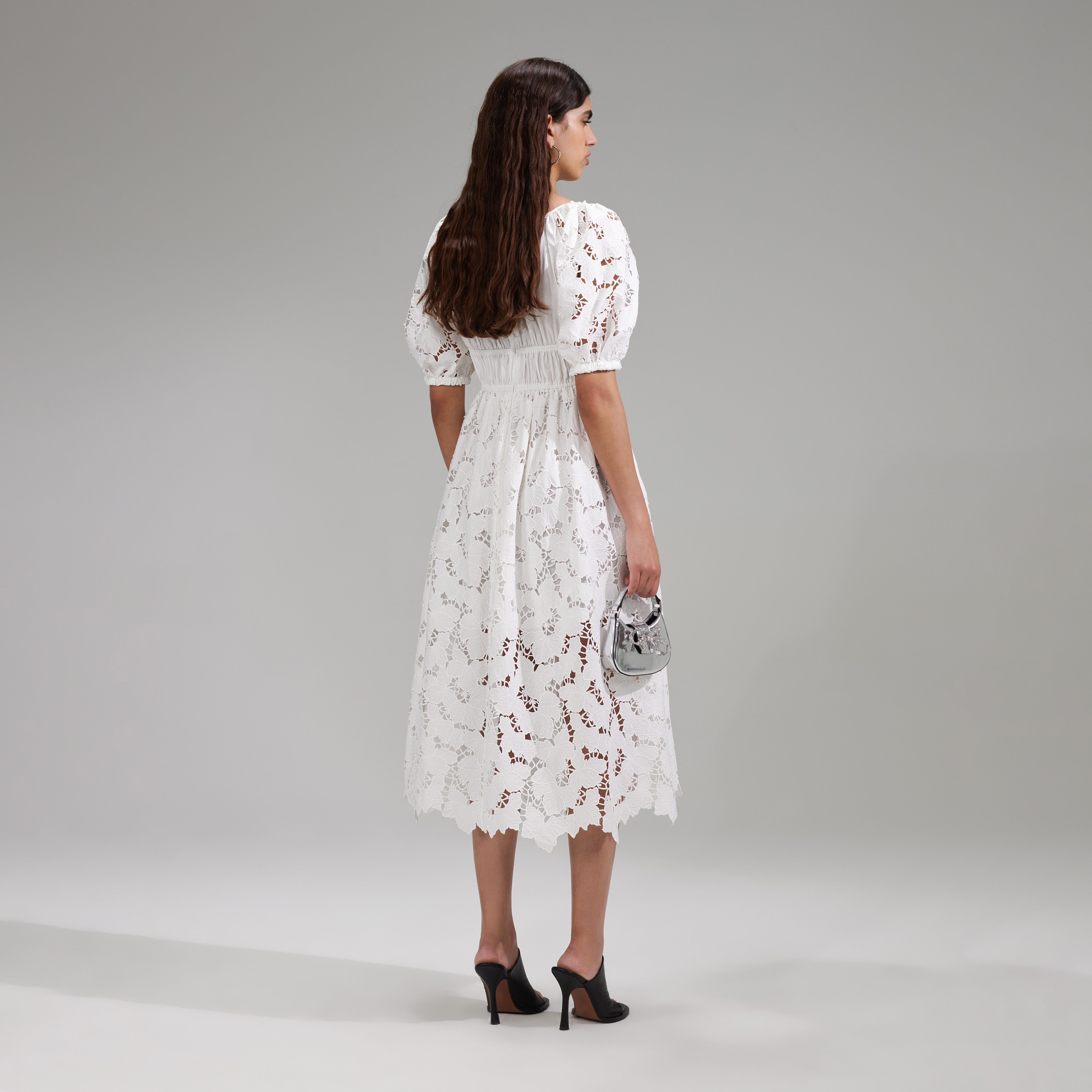 self-portrait White Cotton Lace Midi Dress | REVERSIBLE