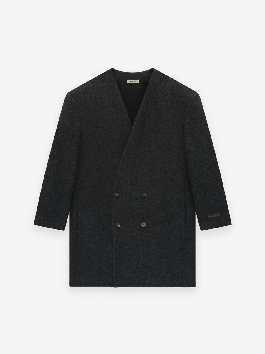 Wool Flannel Long Relaxed Lapelless Blazer - 1