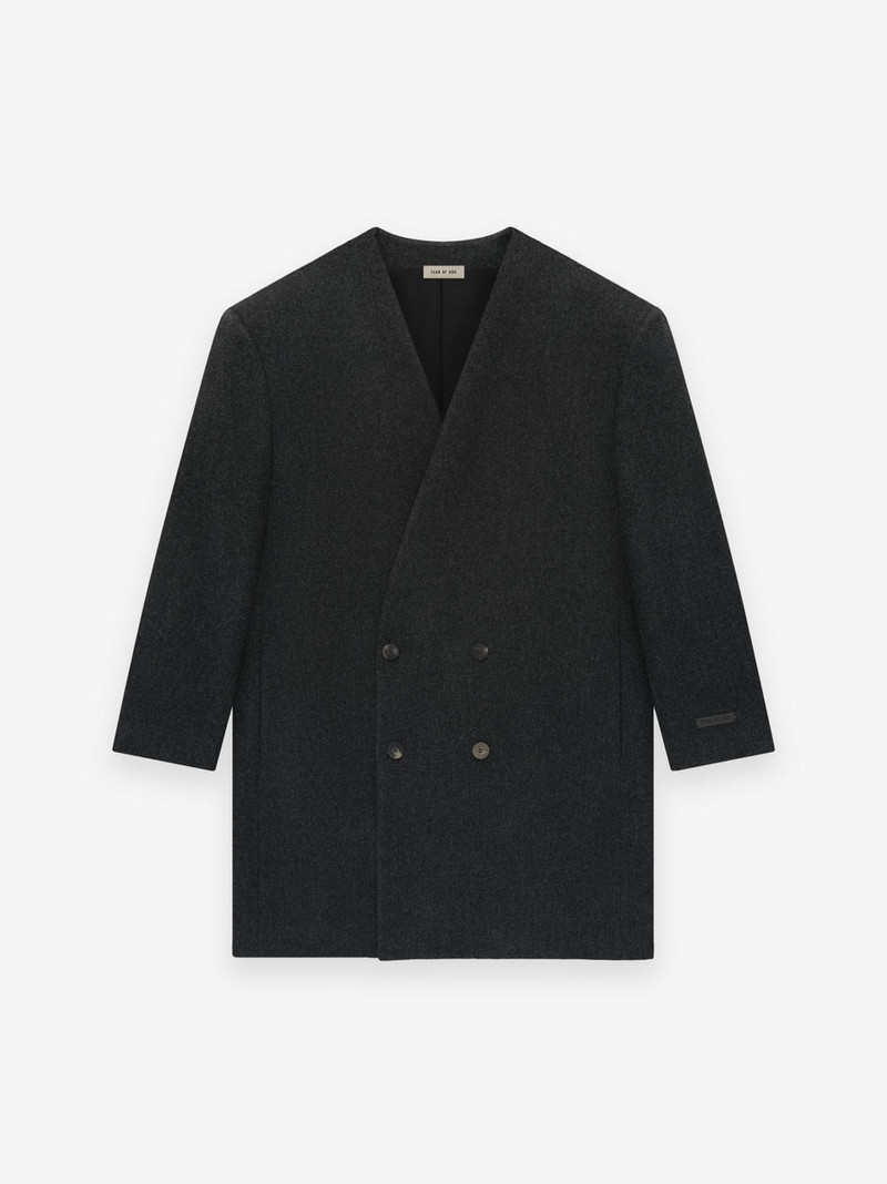 Wool Flannel Long Relaxed Lapelless Blazer 1