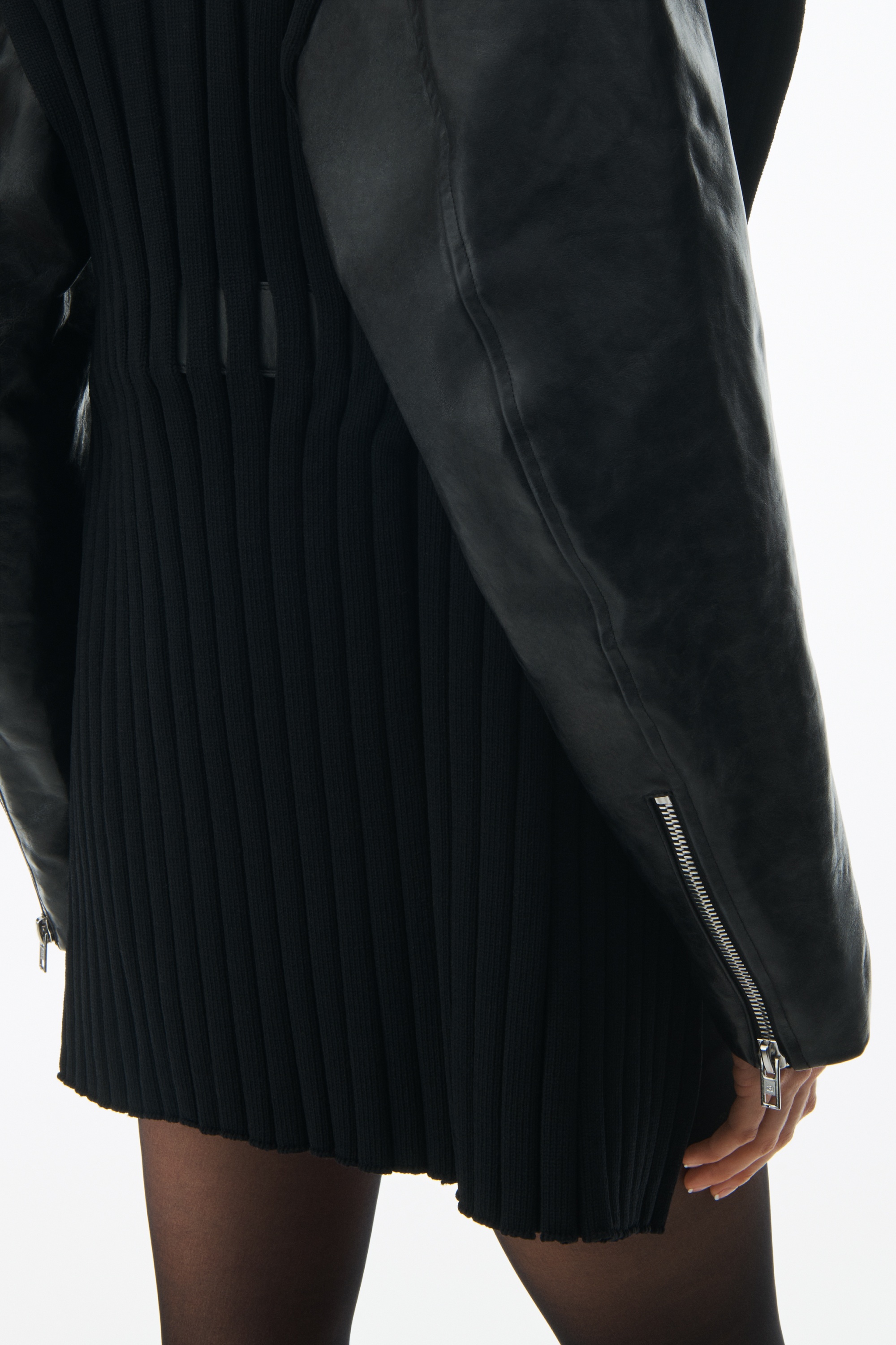 belted knit coat with moto sleeve and embossed logo - 6