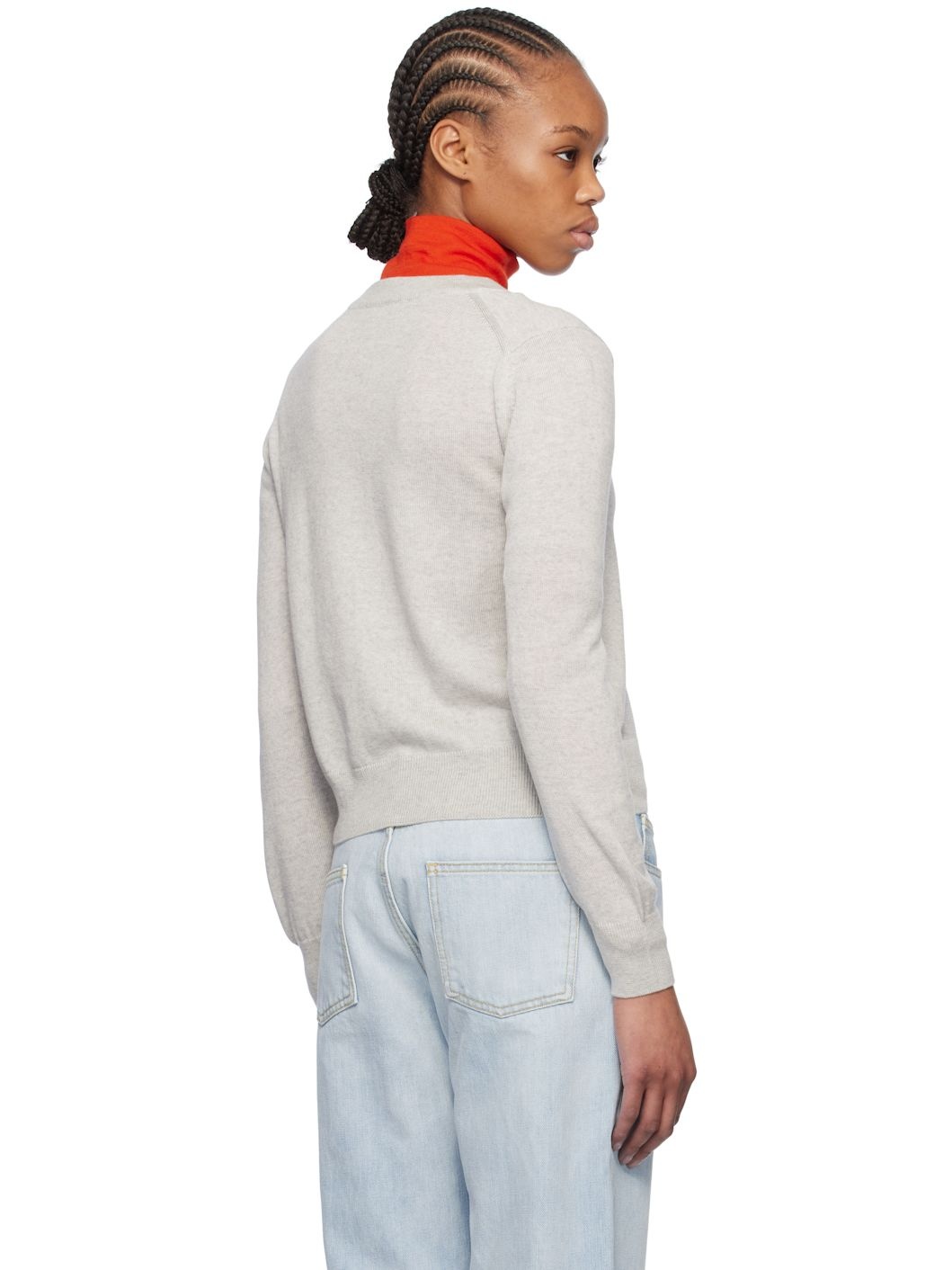 Gray Bold Fox Head Patch Regular Cardigan - 3