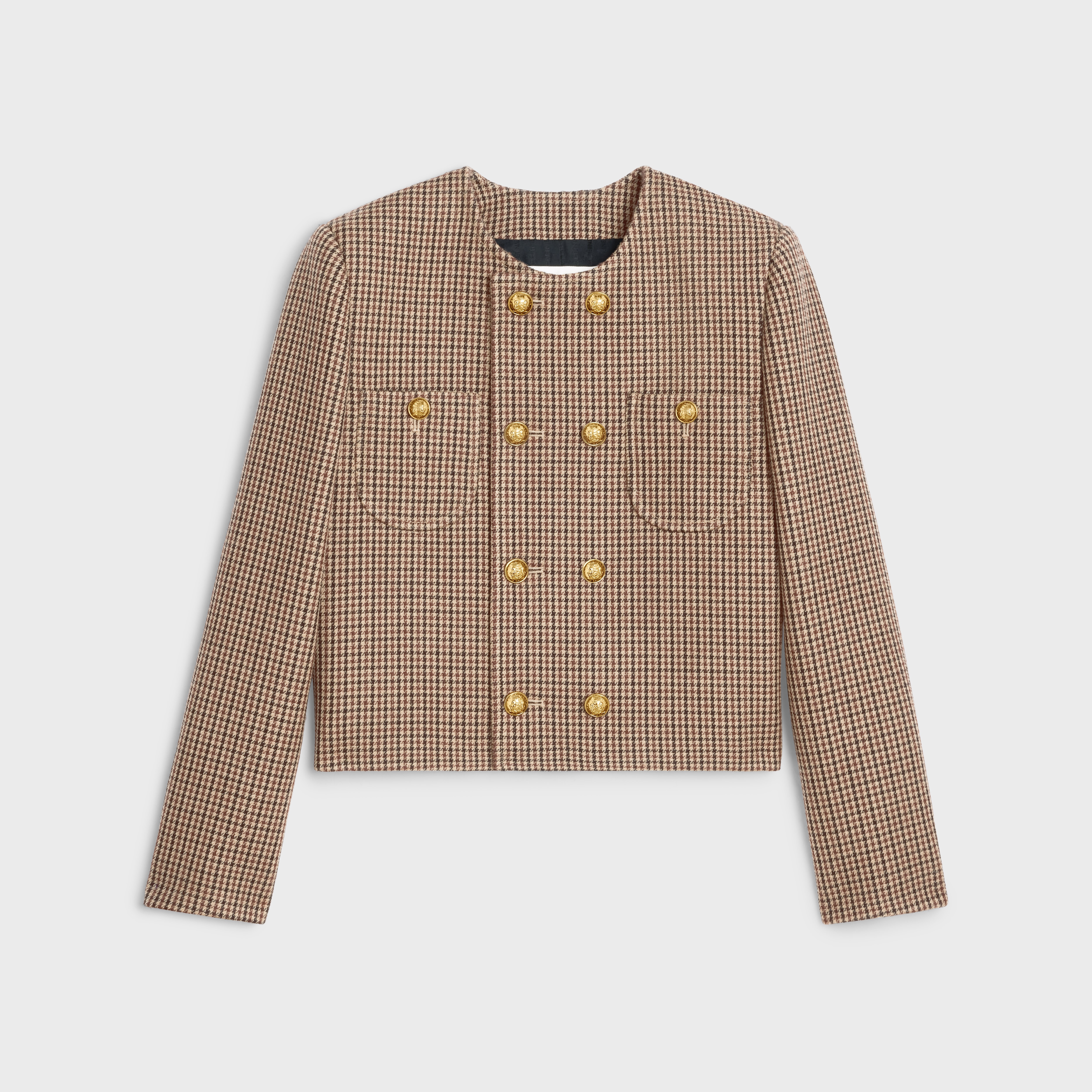 ◆CELINE◆ CHELSEA BLOUSON JACKET IN GAUFFERED DOUBLE WOOL CELINE Chelsea jacket in double houndstooth wool | REVERSIBLE