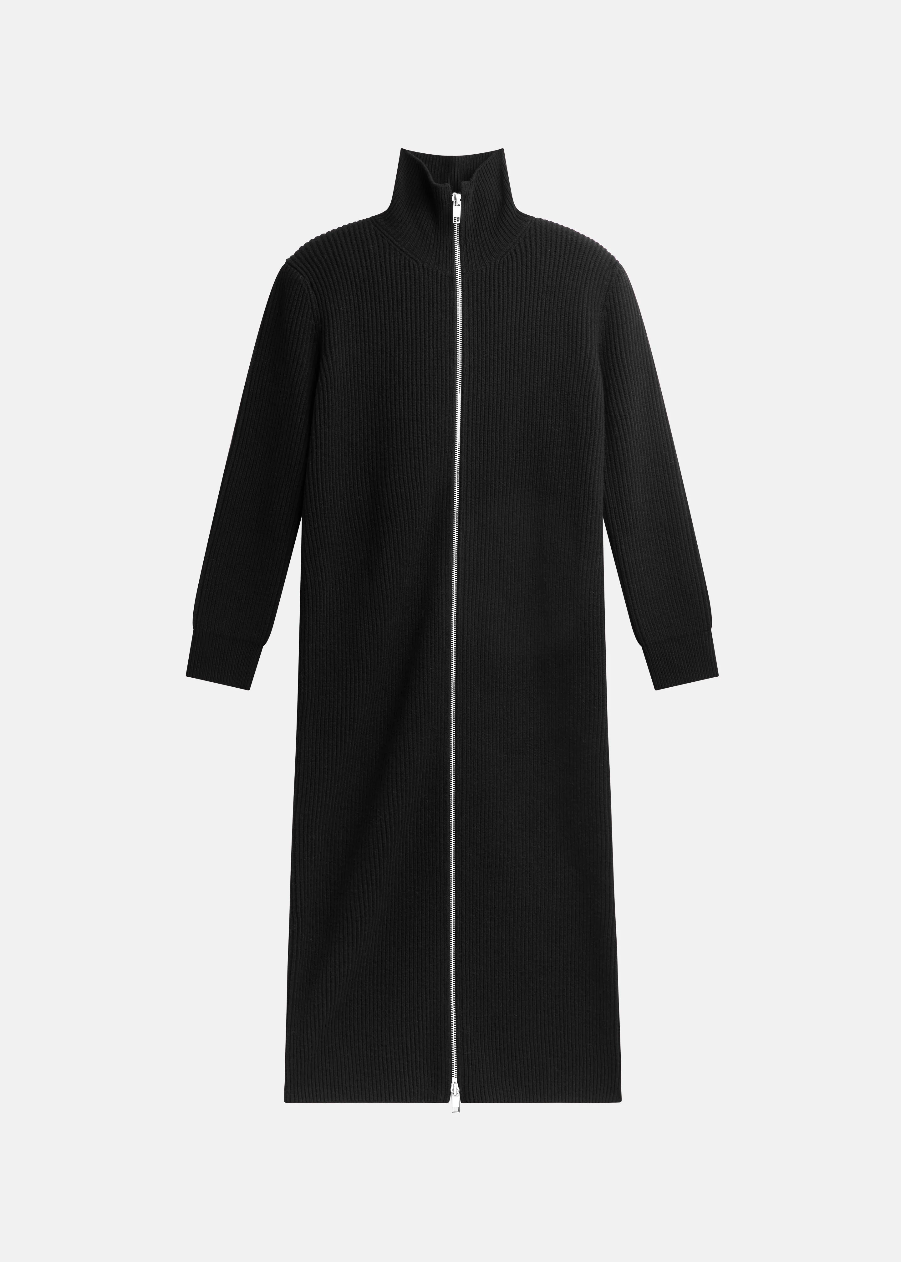 Nolia Knit Long Cardigan Dress - Black - 1
