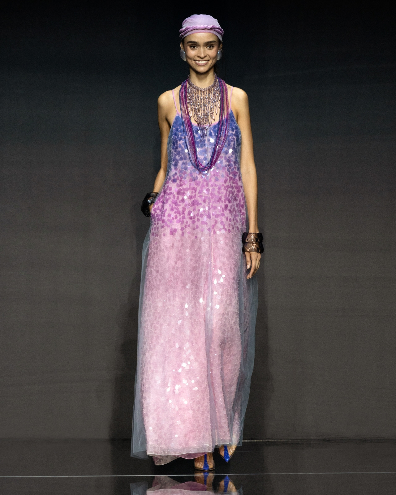 Silk organza dress with gradient shade motif and all-over bead and sequin embroidery - 7