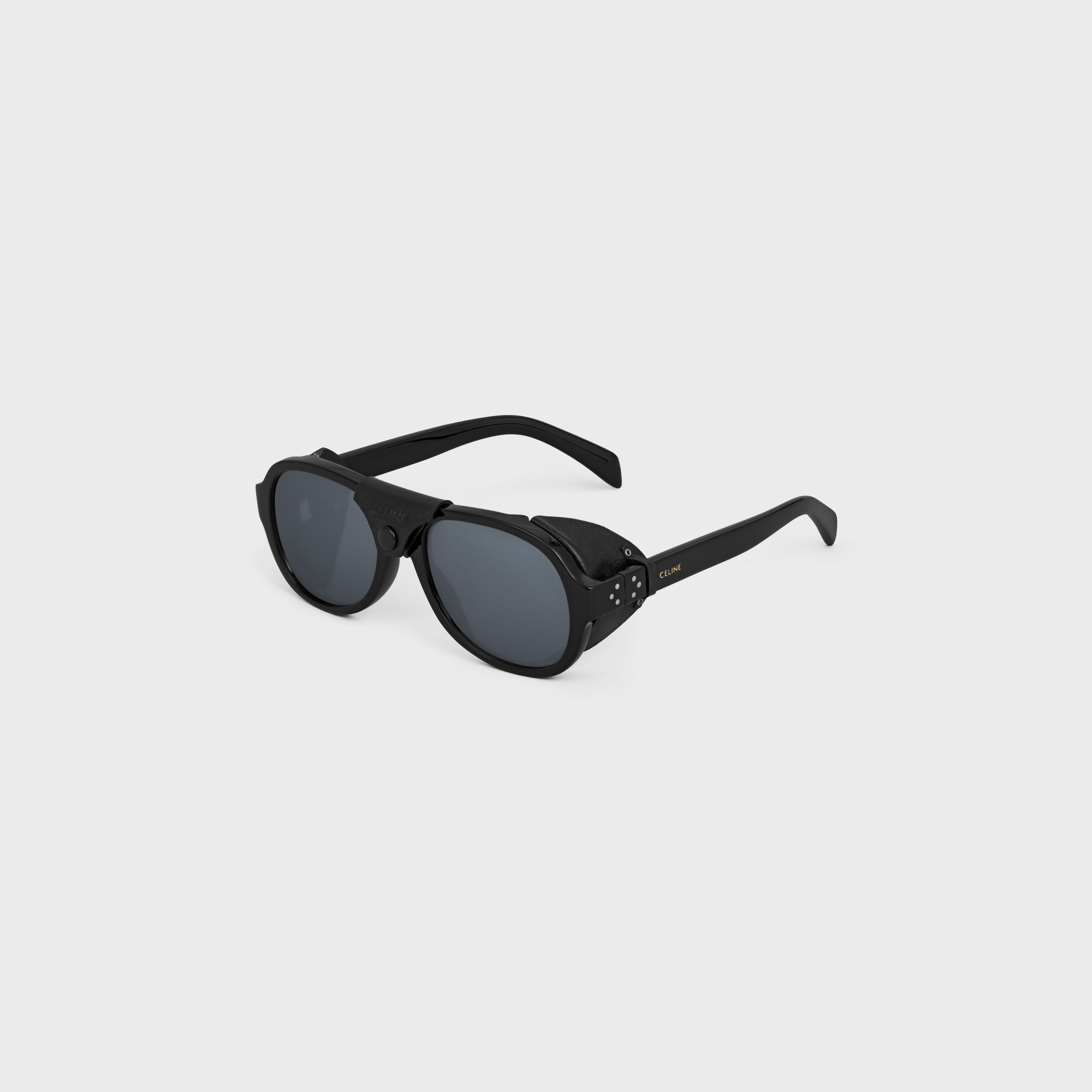 Black Frame 57 Sunglasses in Acetate with Leather - 3
