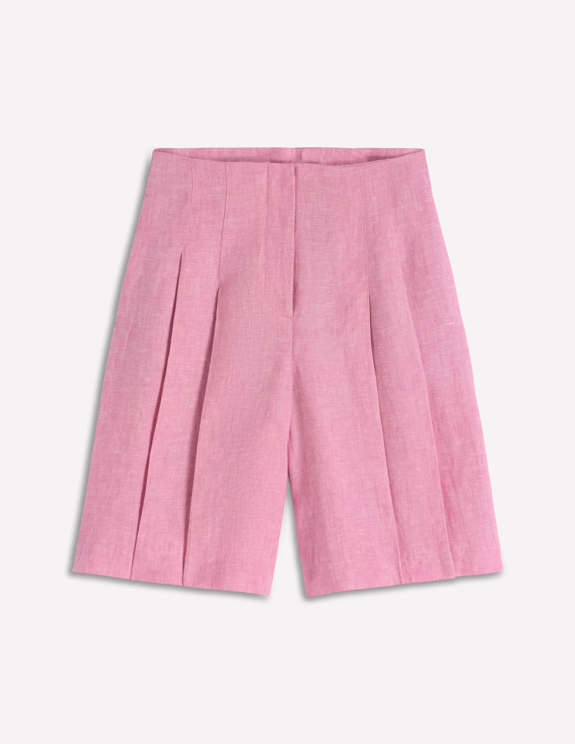 Highbury Pleated Linen Shorts-Meadowsweet Pink Chambray - 1